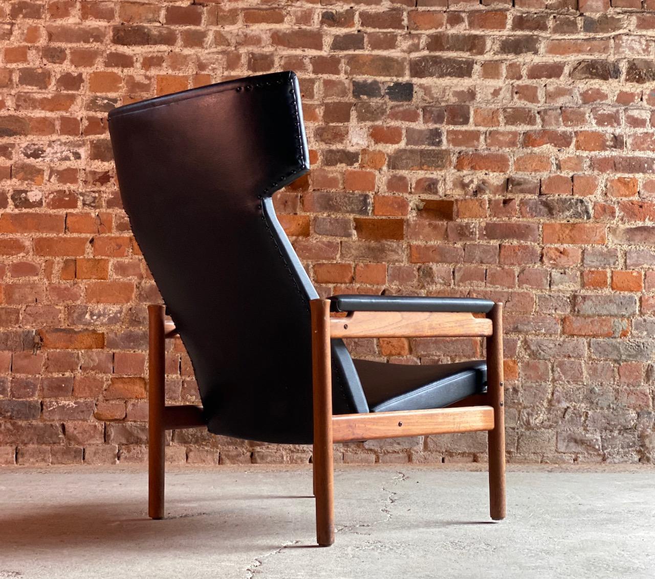 Faux Leather Soren Hansen Model 4365 Wing Chair for Fritz Hansen, Denmark, 1960s
