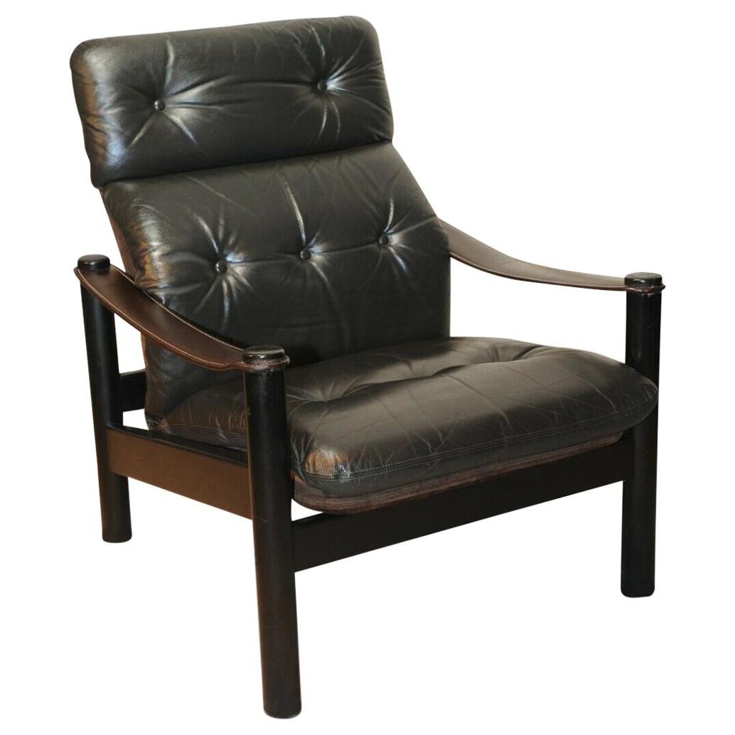 Soren Nissen & Ebbe Gehl Leather Black Safari Chair with a Brown Suede Back For Sale