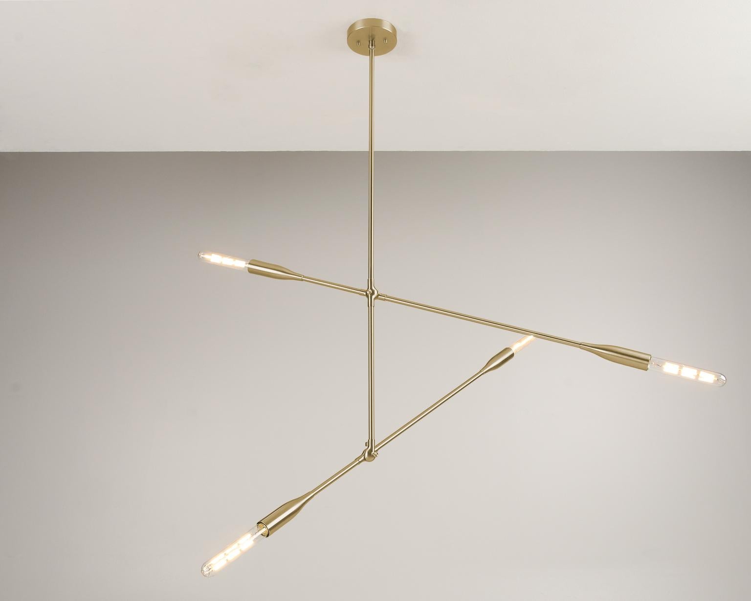 The Sorenthia 2-Arm Light is a modern, linear pendant with bold, elegant lines and dramatic negative space. The custom-made light fixture incorporates an element of the organic in its design language with long, reaching arms that can be adjusted on