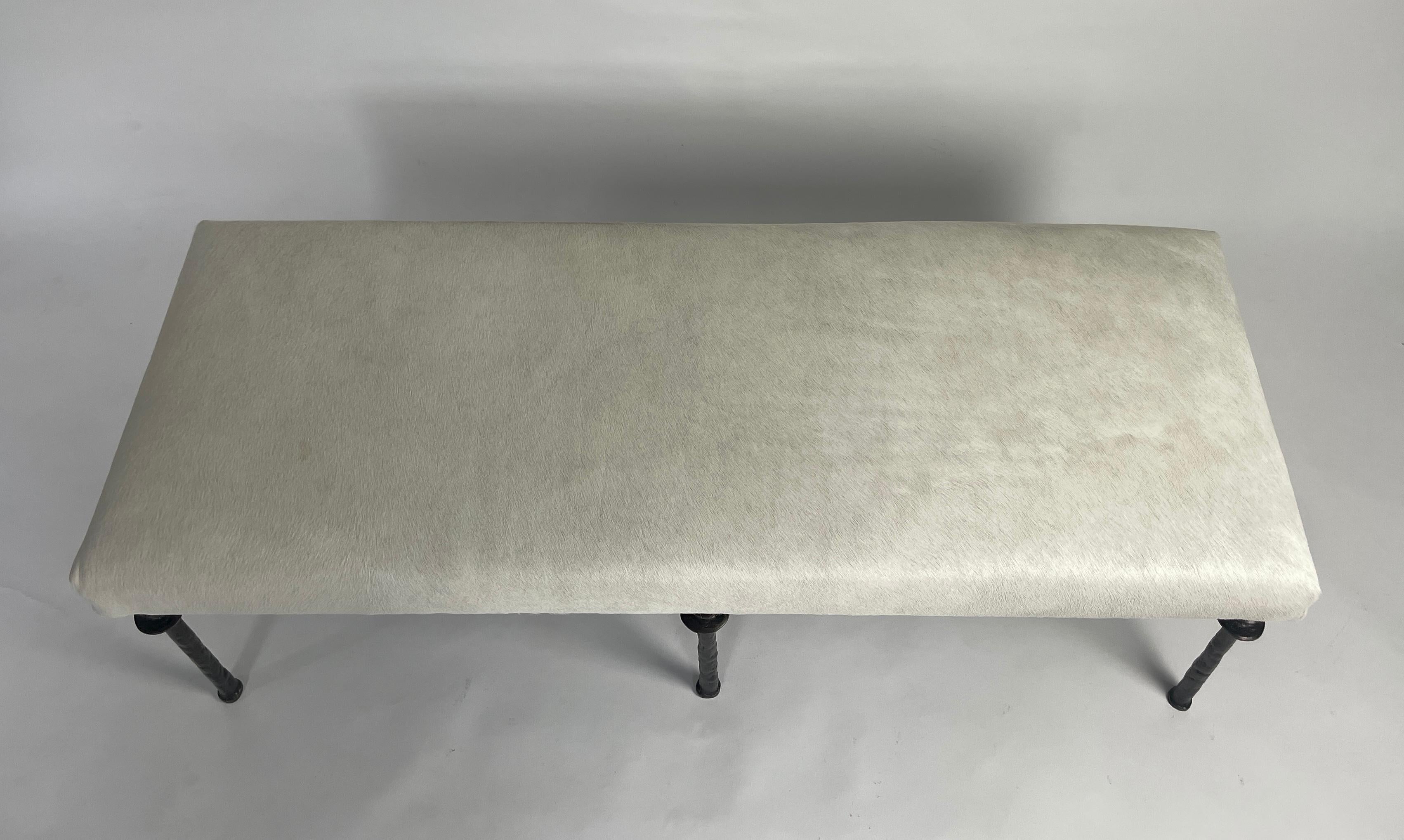Sorgue Bench, Off White Cow Hide, Silicon Bronze Legs by Bourgeois Boheme In New Condition For Sale In Los Angeles, CA