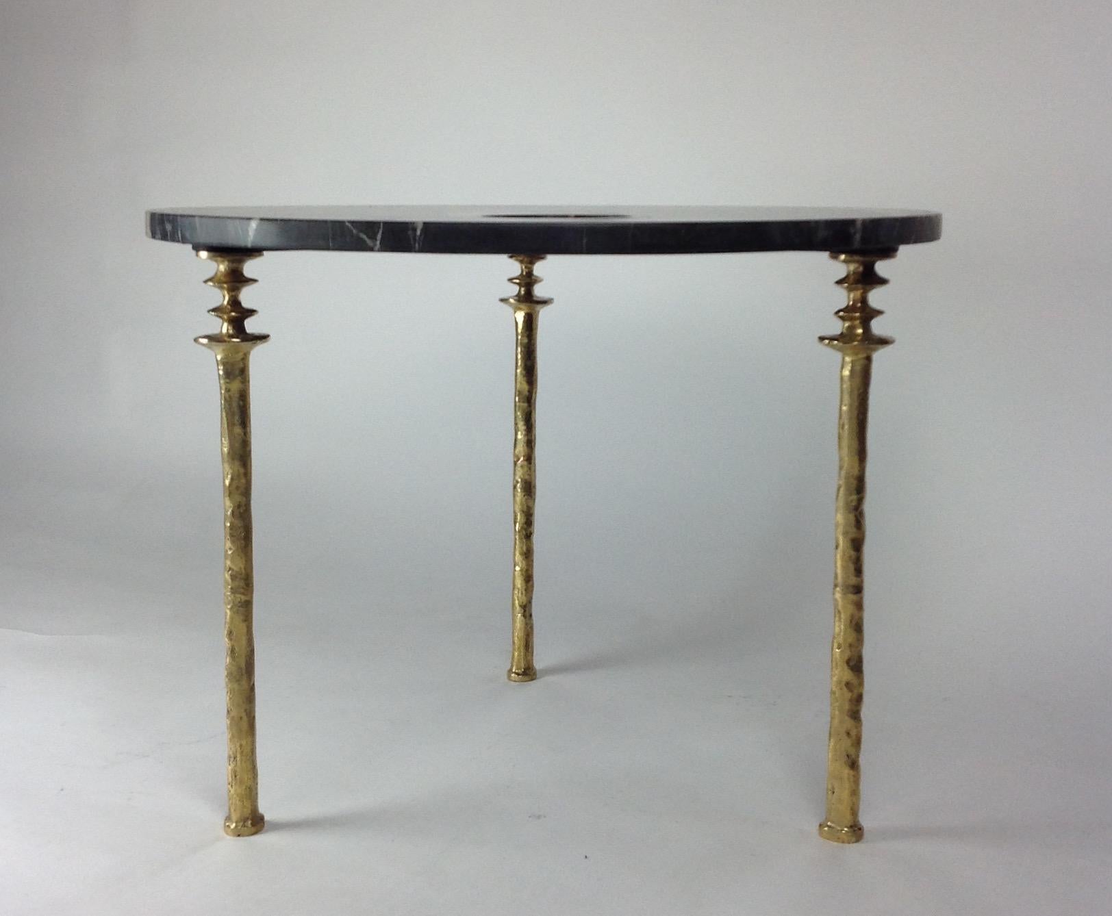 Organic Modern Sorgue Side Table, Black Marble with Brass Legs, by Bourgeois Boheme Atelier