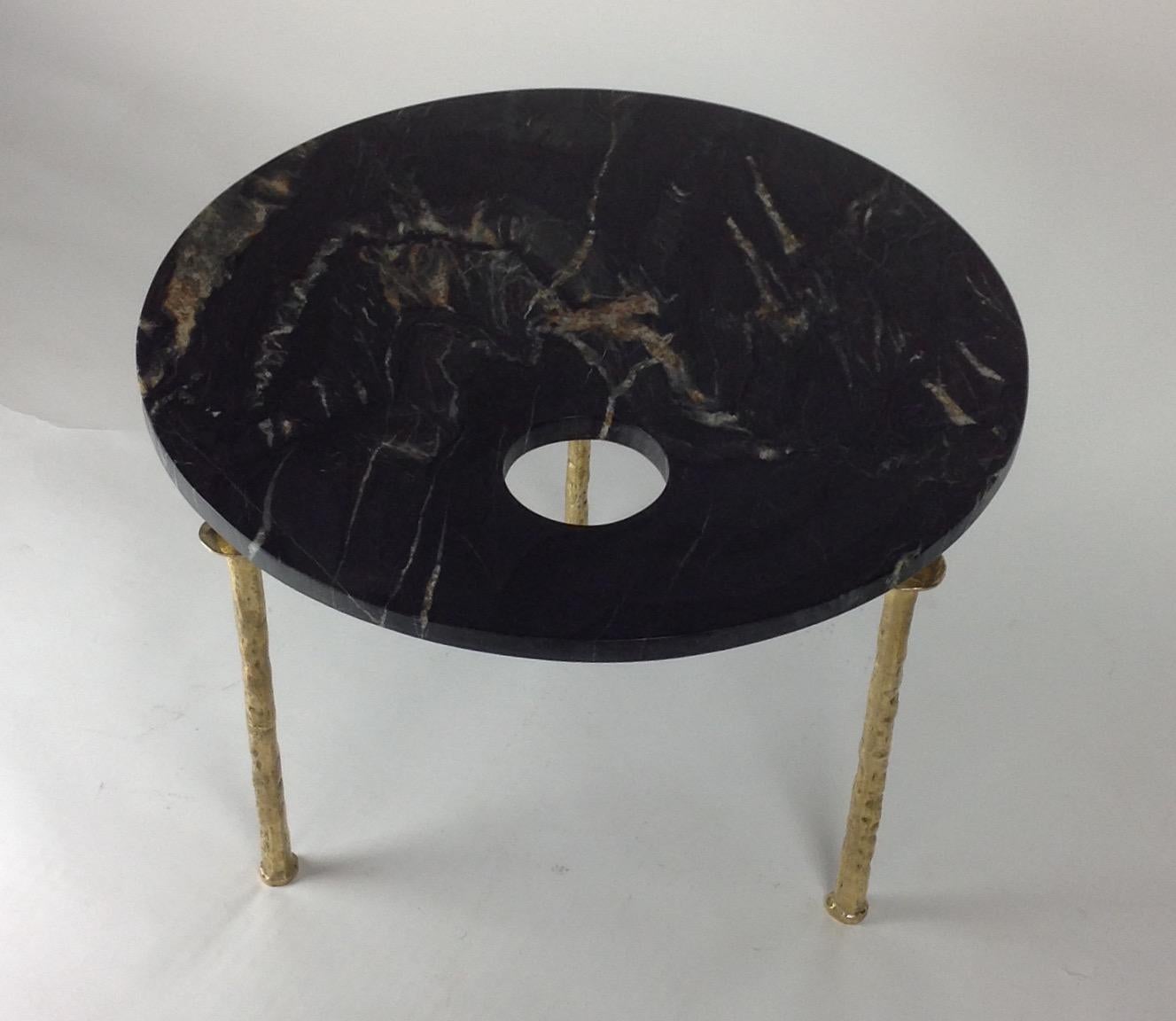 American Sorgue Side Table, Black Marble with Brass Legs, by Bourgeois Boheme Atelier