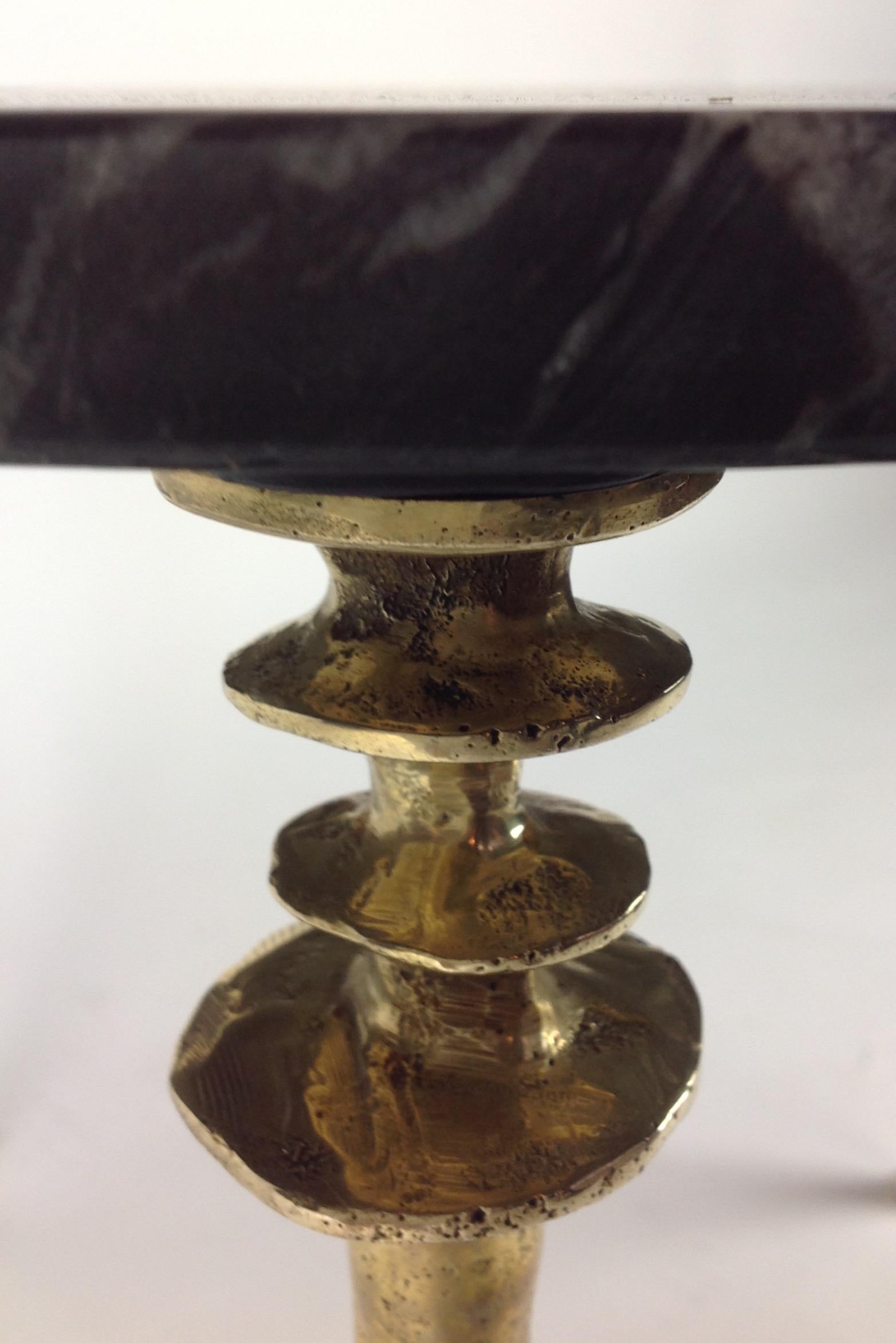 Bronze Sorgue Side Table, Black Marble with Brass Legs, by Bourgeois Boheme Atelier