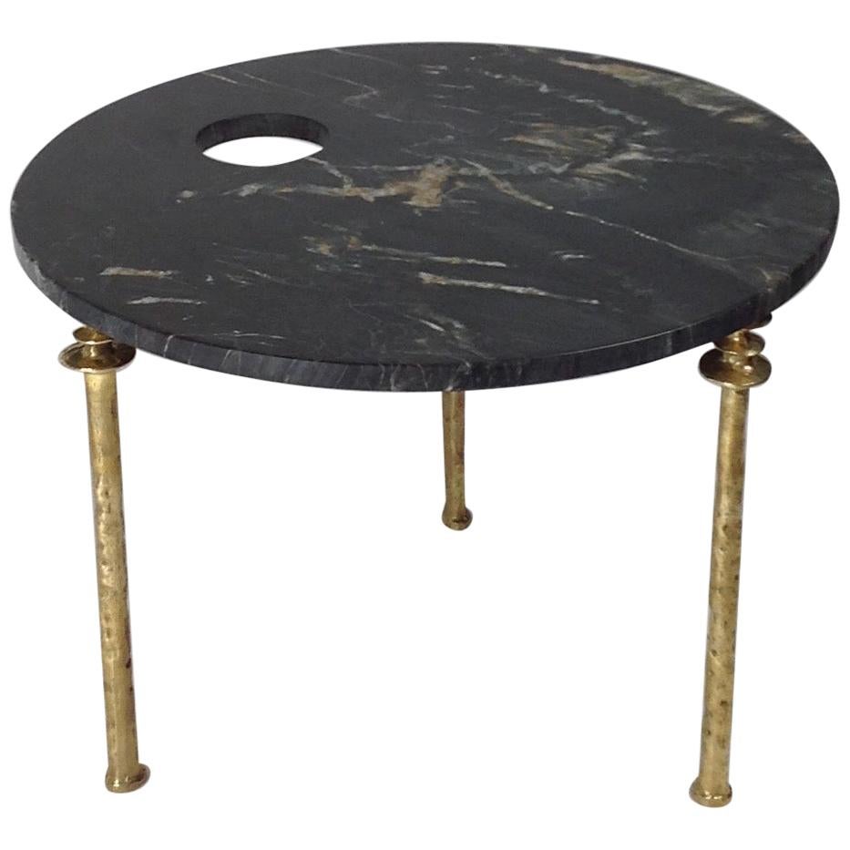 Sorgue Side Table, Black Marble with Brass Legs, by Bourgeois Boheme Atelier