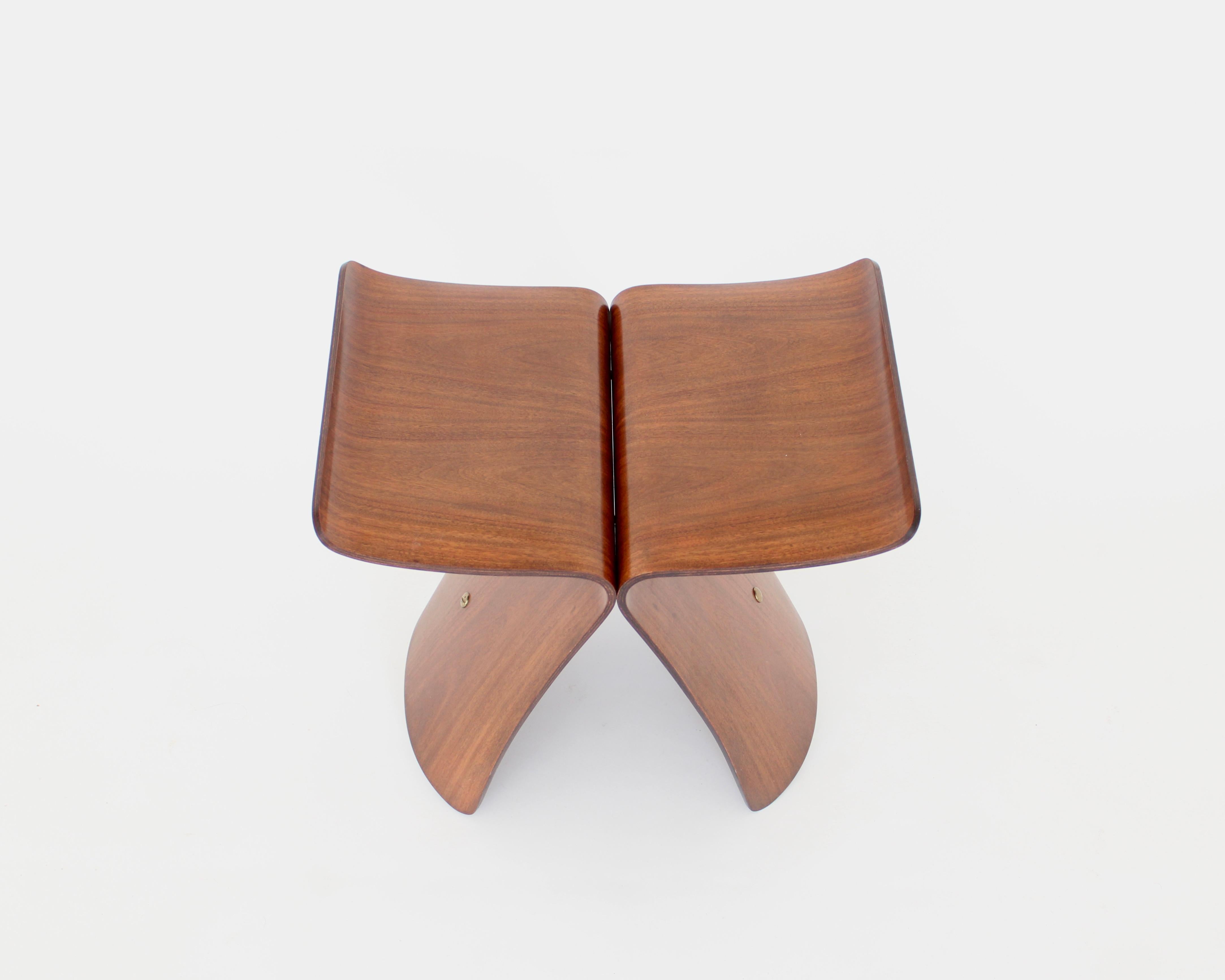 Butterfly stool designed by Sori Yanagi for Tendo Mokko. In good original condition, with minor wear consistent with age and use, preserving a beautiful patina. Rosewood. Unsigned. One original screw has been replaced on the bottom of the stool