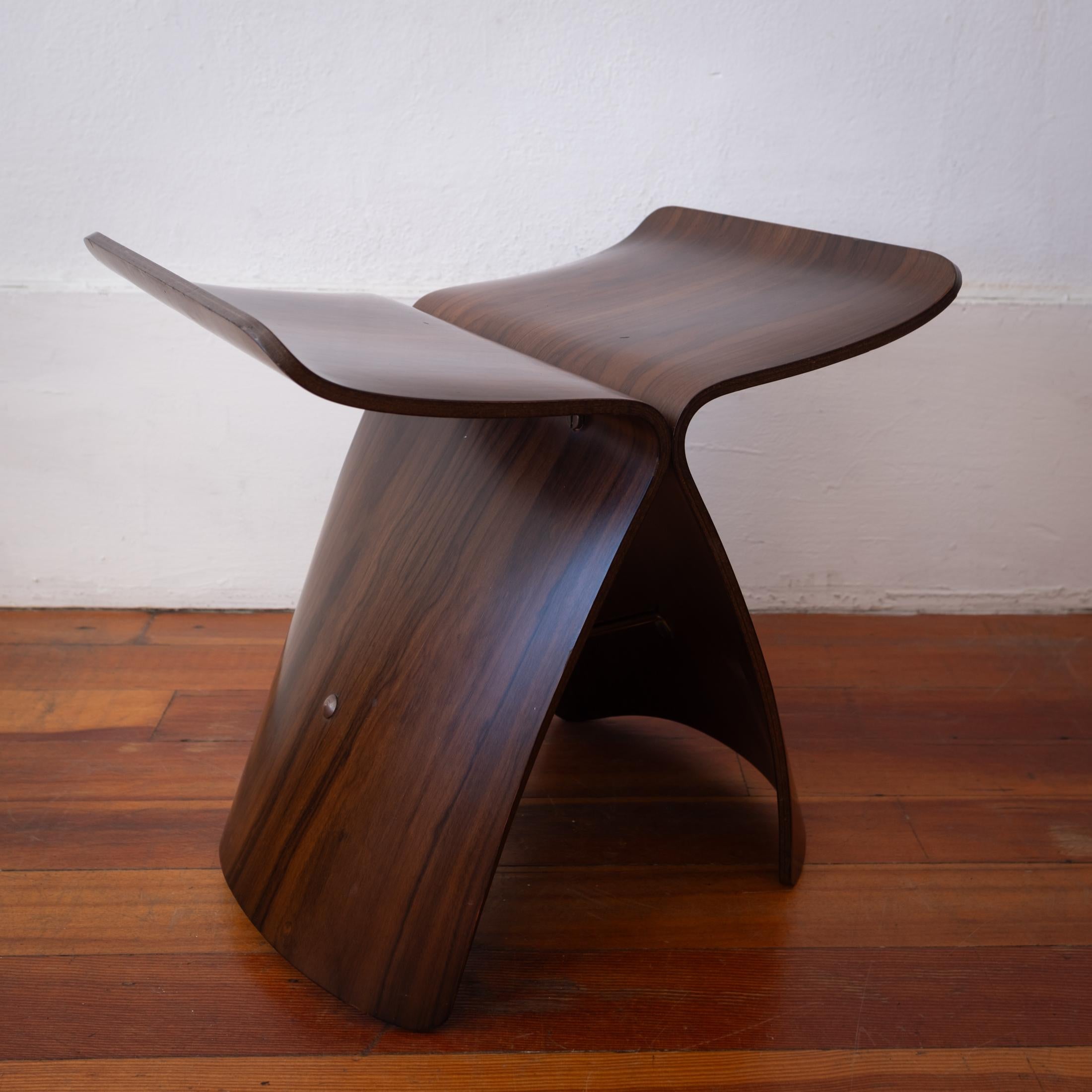 Japanese Sori Yanagi Butterfly Stool Rosewood Brass