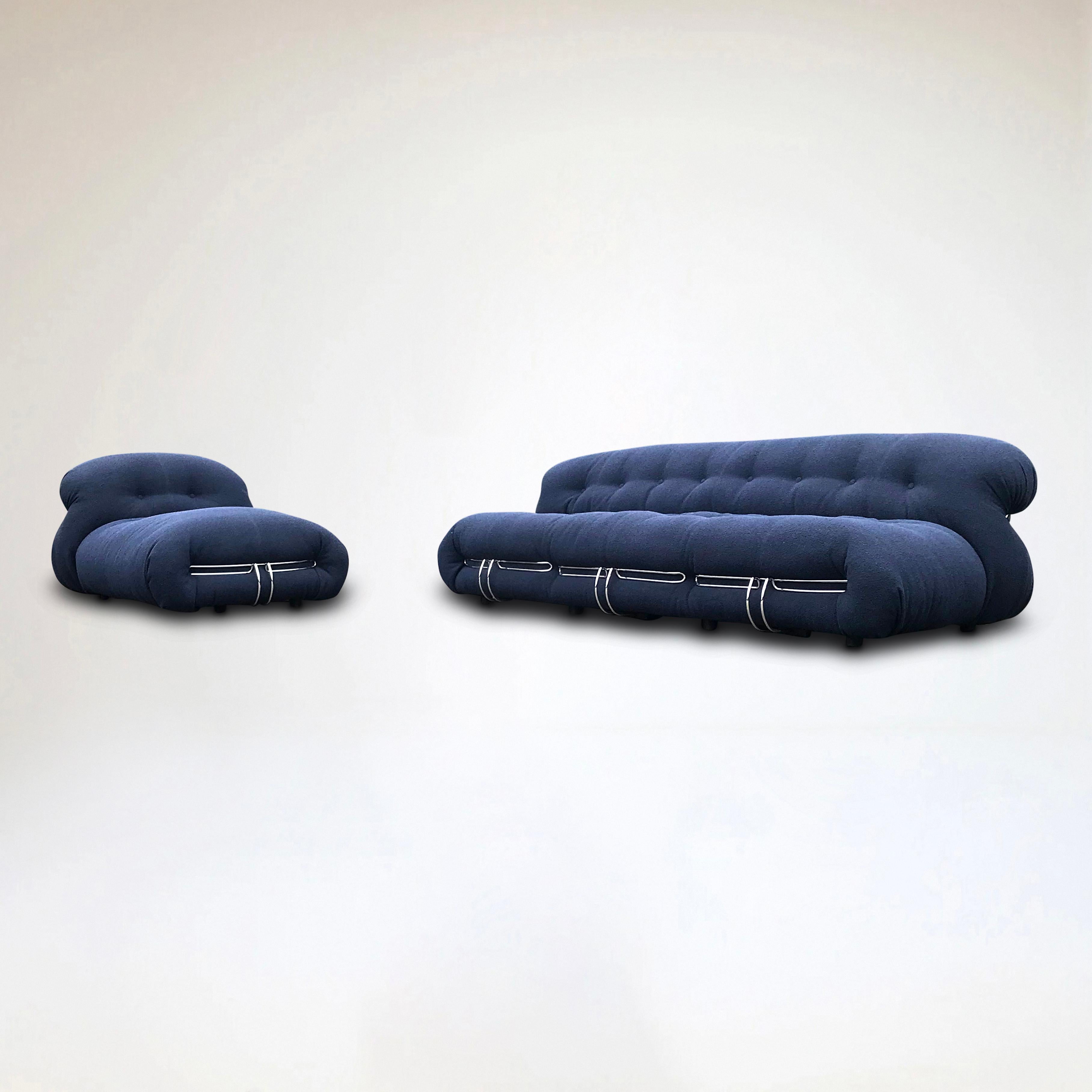 Bouclé Soriana 3 seater sofa and chaise longue by Tobia & Afra Scarpa for Cassina NEW For Sale