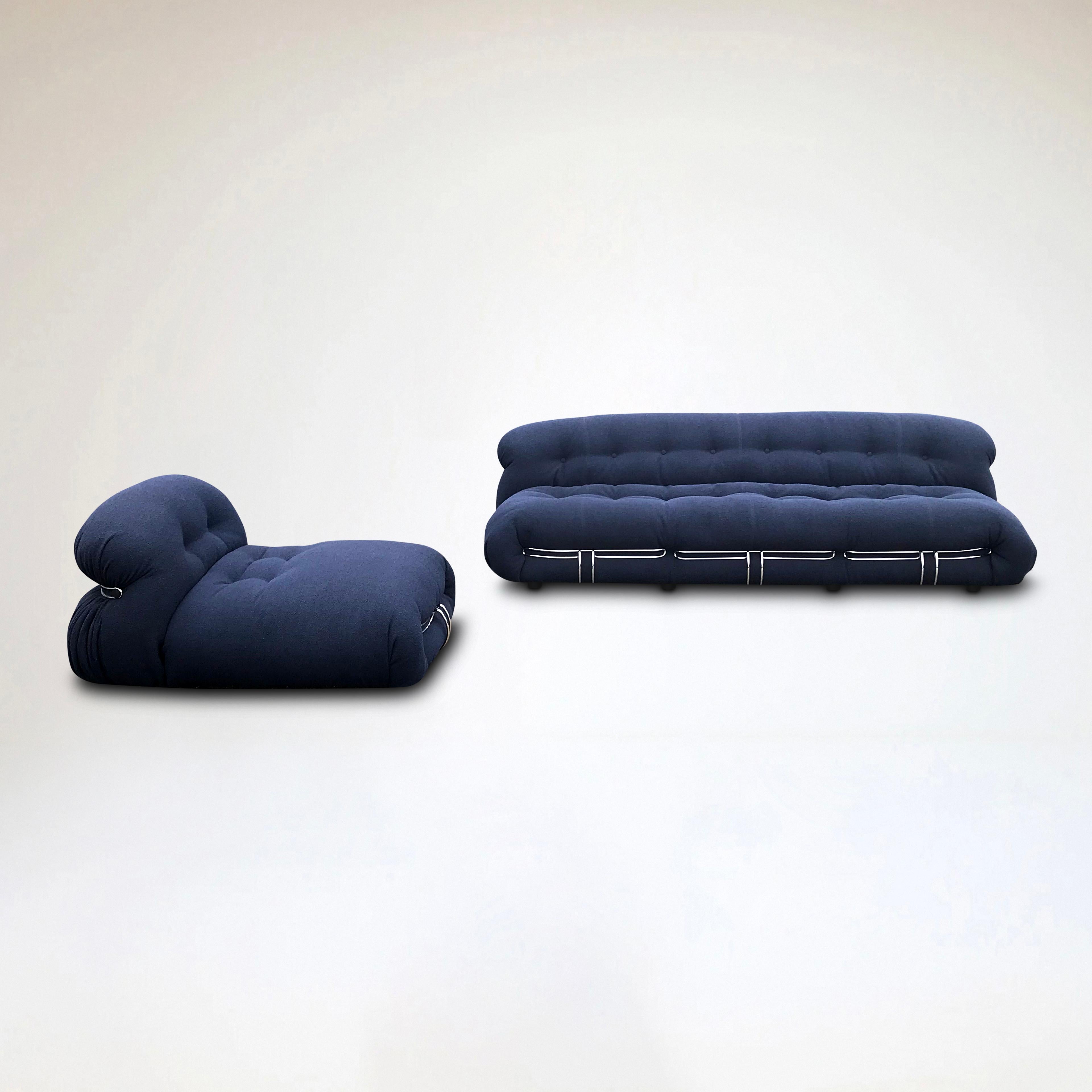 Bouclé Soriana 3 seater sofa and chaise longue by Tobia & Afra Scarpa for Cassina NEW For Sale