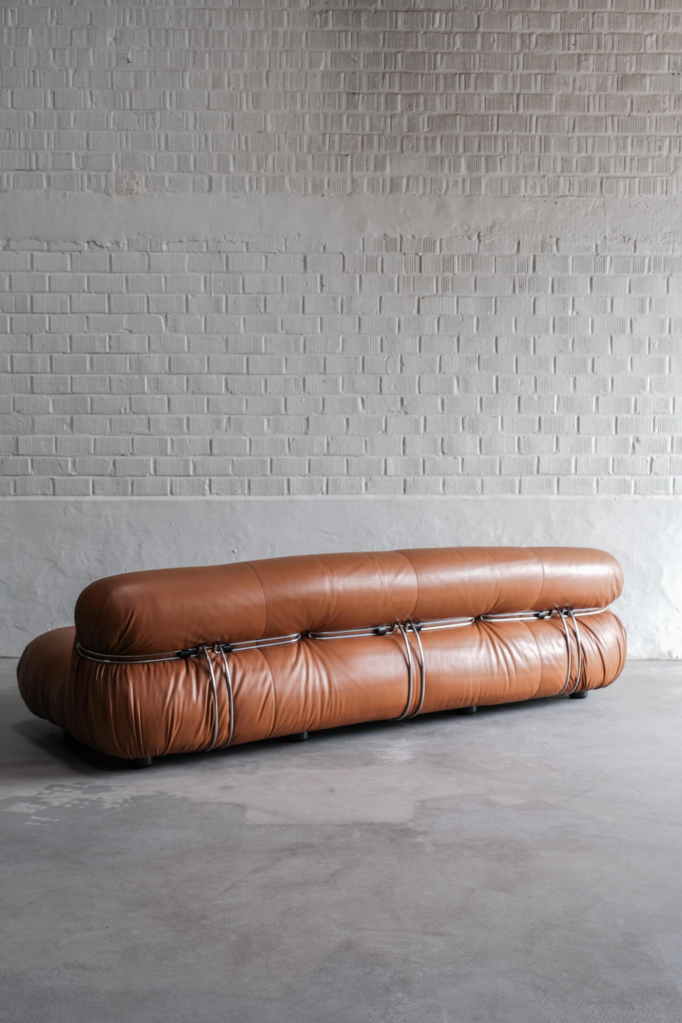 Soriana 4 seater in Cognac leather designed by Afra&Tobia Scarpa or Cassina 70' 3