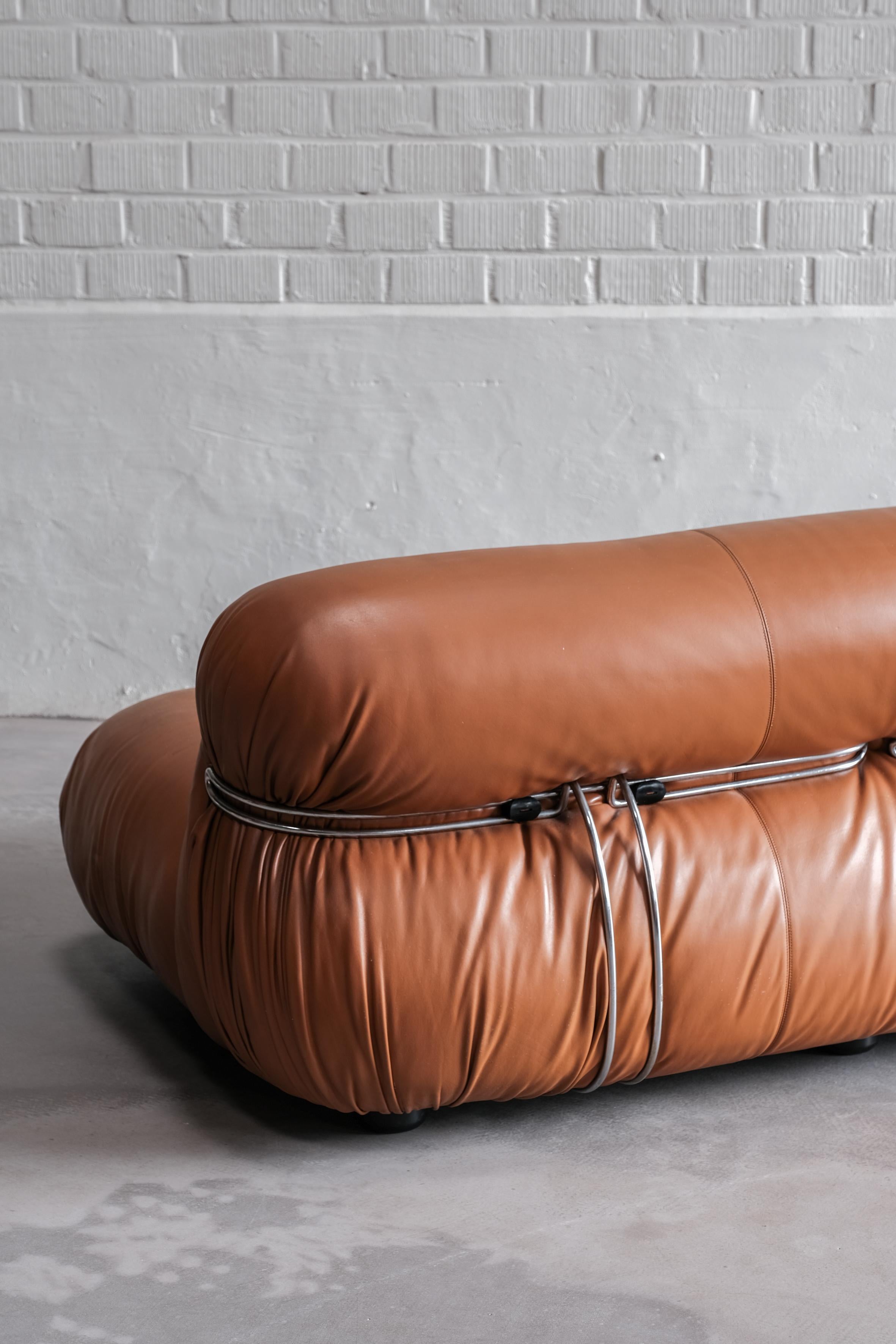 Soriana 4 seater in Cognac leather designed by Afra&Tobia Scarpa or Cassina 70' 4