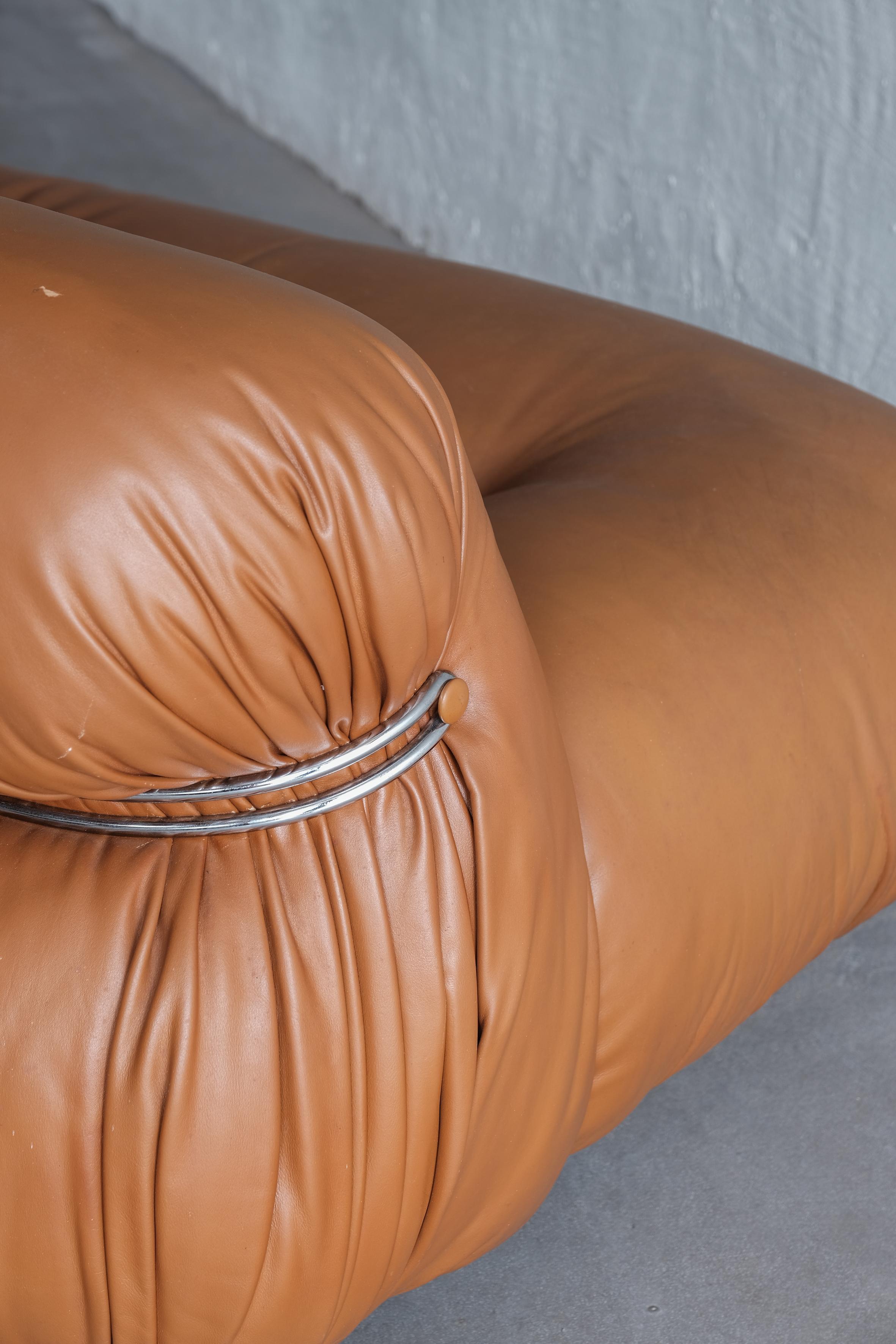 Soriana 4 seater in Cognac leather designed by Afra&Tobia Scarpa or Cassina 70' 8