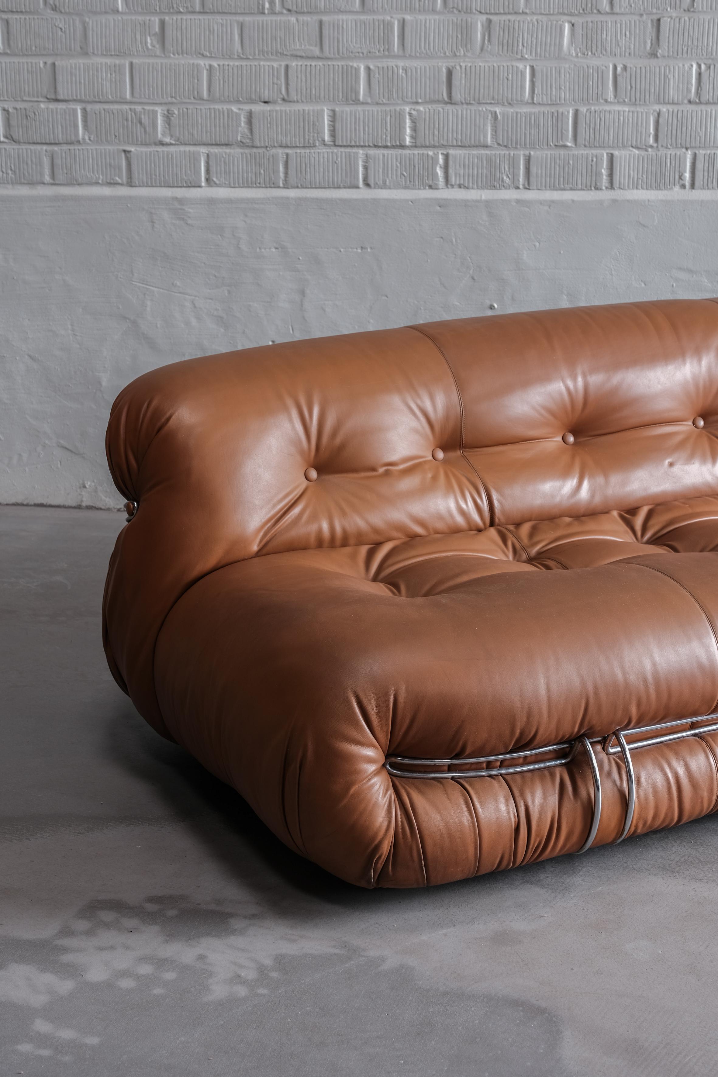 Mid-Century Modern Soriana 4 seater in Cognac leather designed by Afra&Tobia Scarpa or Cassina 70'