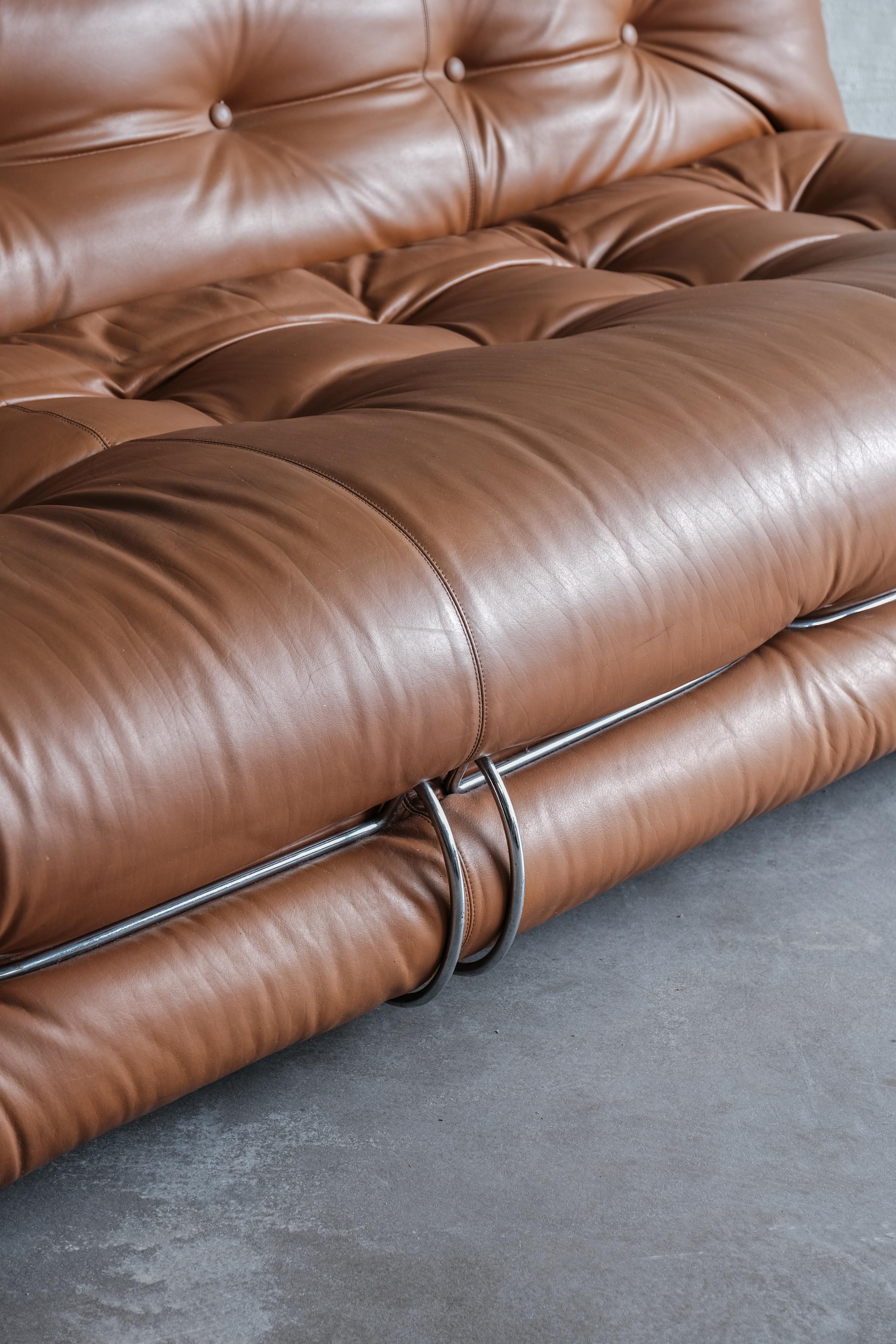 Italian Soriana 4 seater in Cognac leather designed by Afra&Tobia Scarpa or Cassina 70'