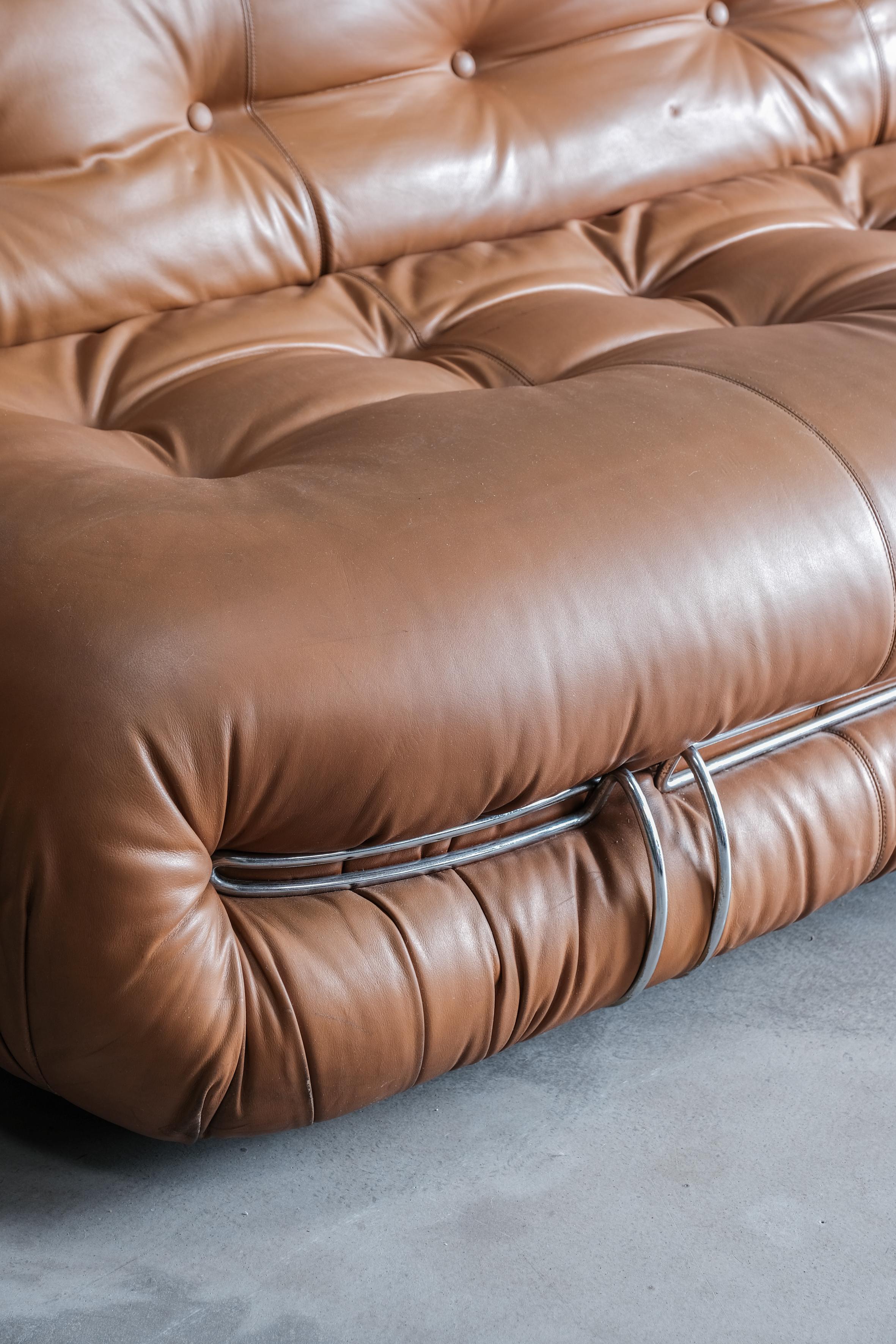 Leather Soriana 4 seater in Cognac leather designed by Afra&Tobia Scarpa or Cassina 70'