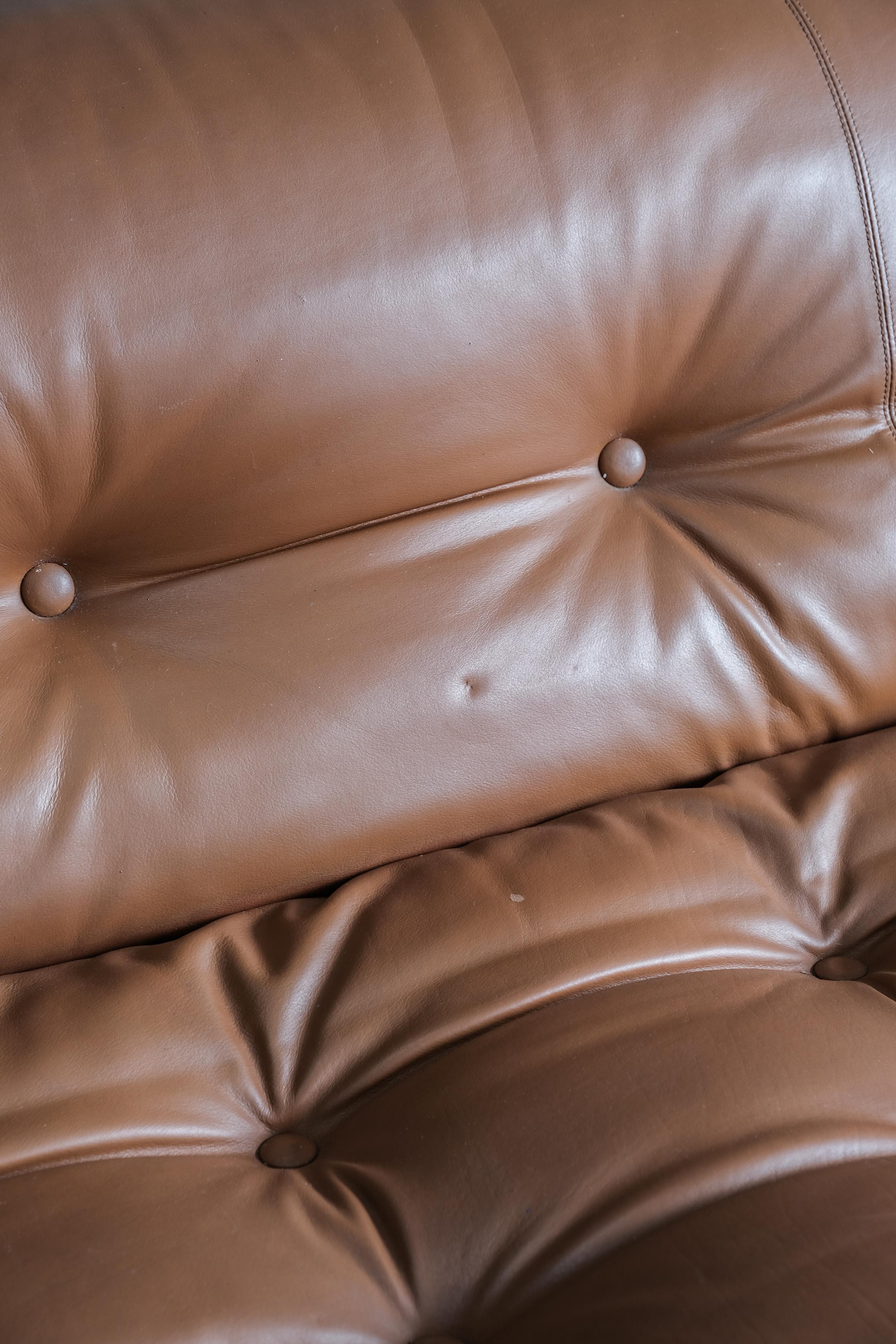 Soriana 4 seater in Cognac leather designed by Afra&Tobia Scarpa or Cassina 70' 1