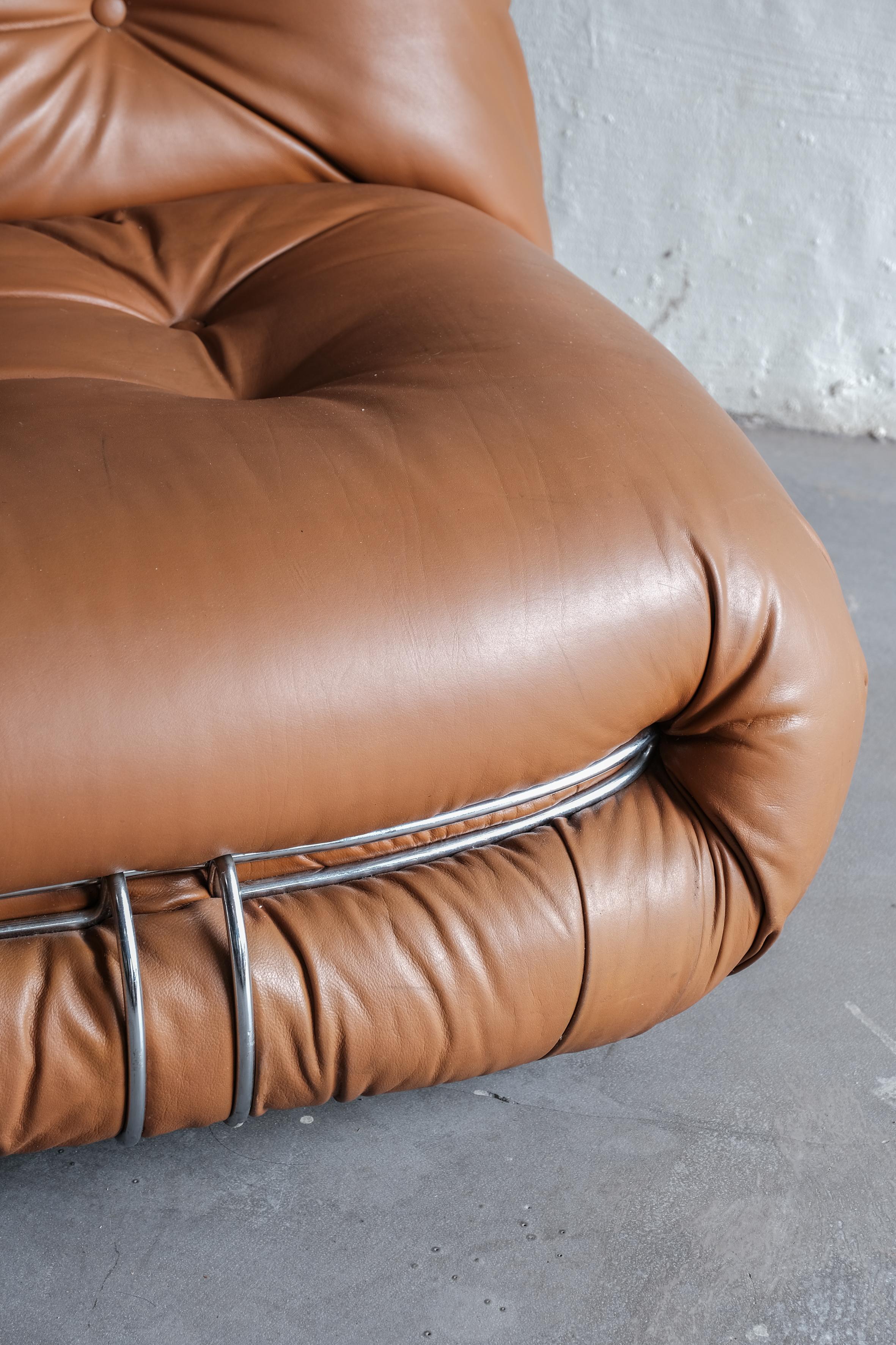 Soriana 4 seater in Cognac leather designed by Afra&Tobia Scarpa or Cassina 70' 2