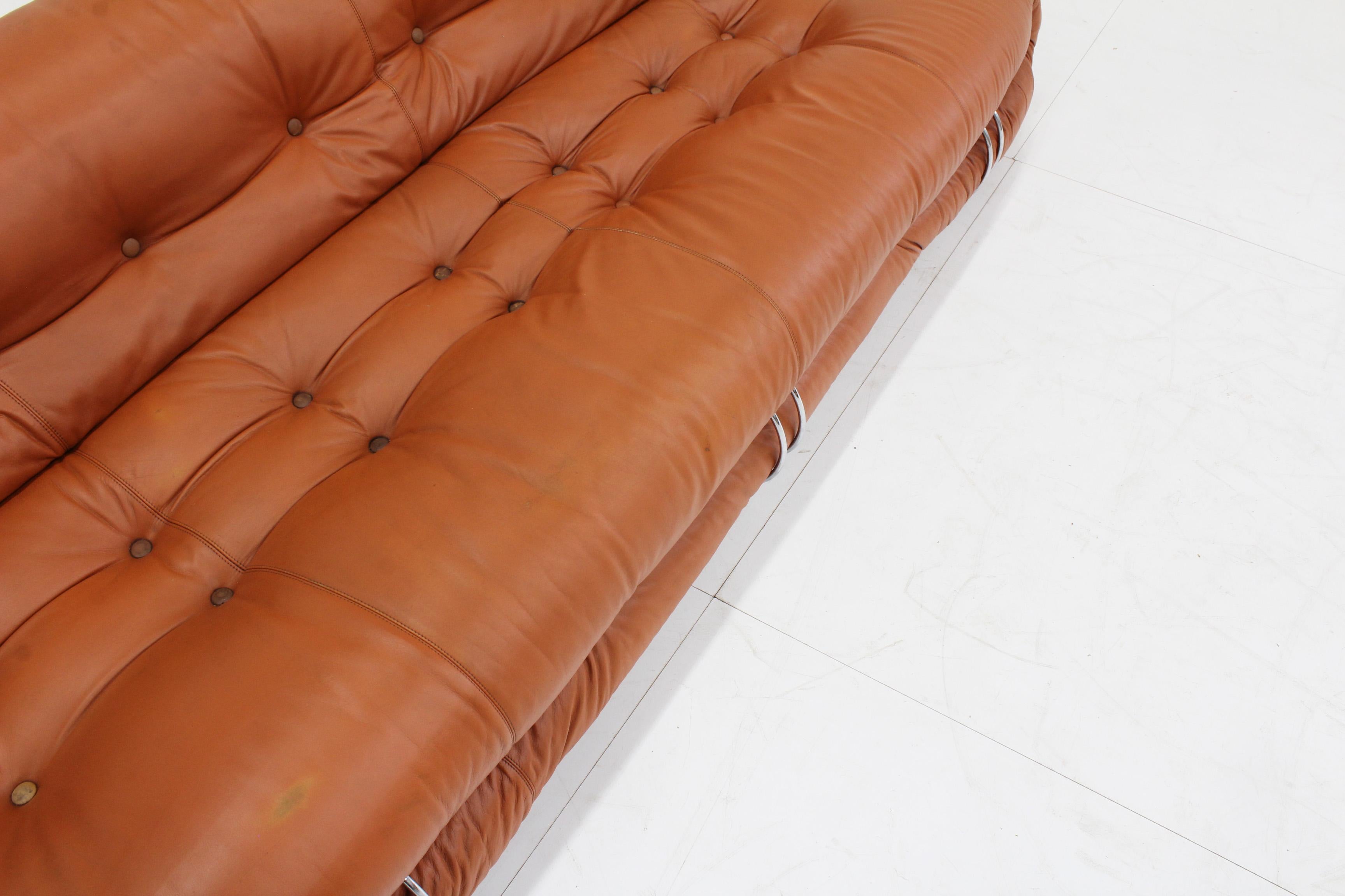 Soriana 4 seater sofa by Afra & Tobia Scarpa for Cassina in cognac leather For Sale 9