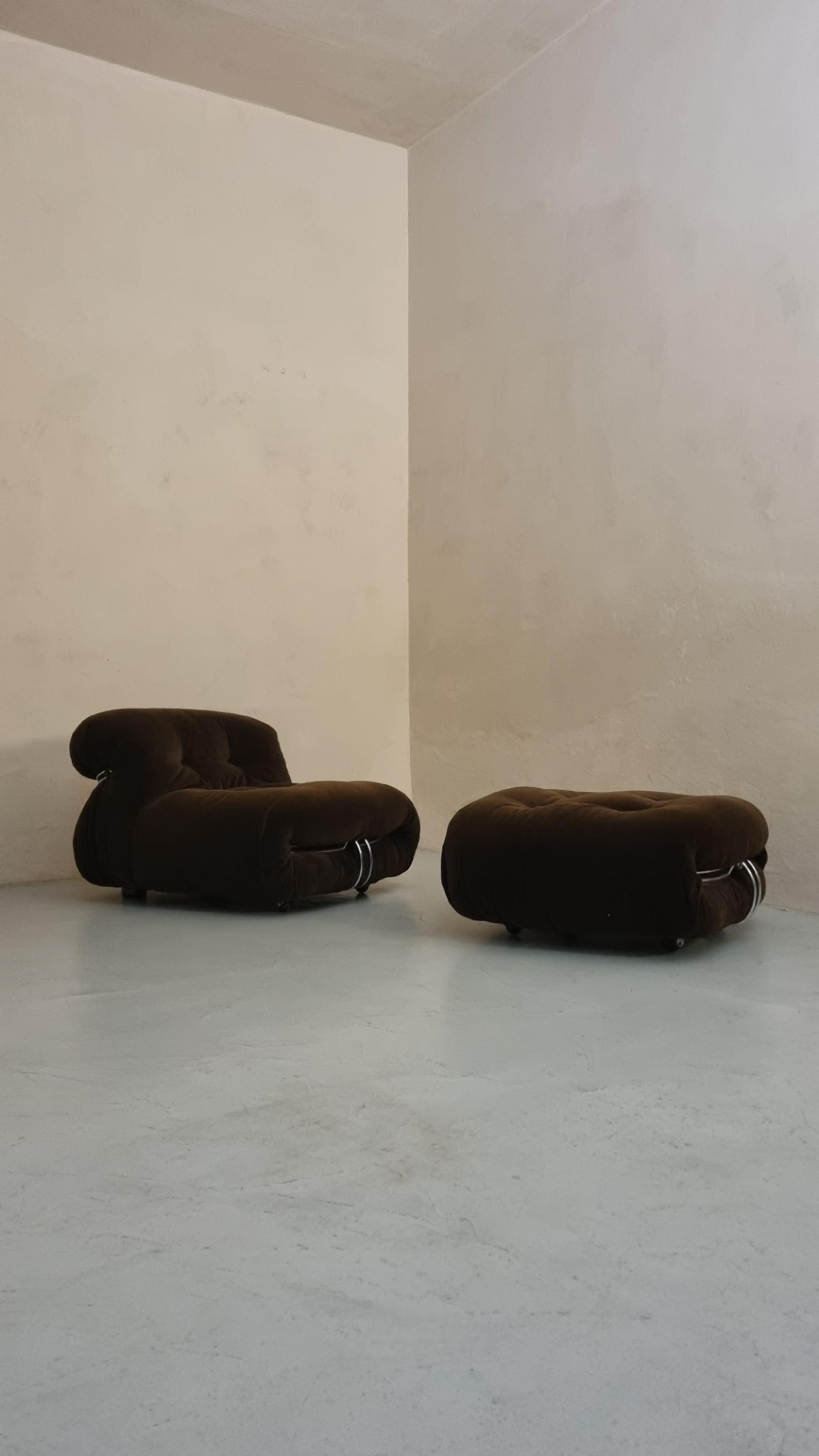 Fauteuil et pouf Soriana conçus par  Afra et Tobia Scarpa pour Cassina 1969 Bon état - En vente à Arezzo, Italy