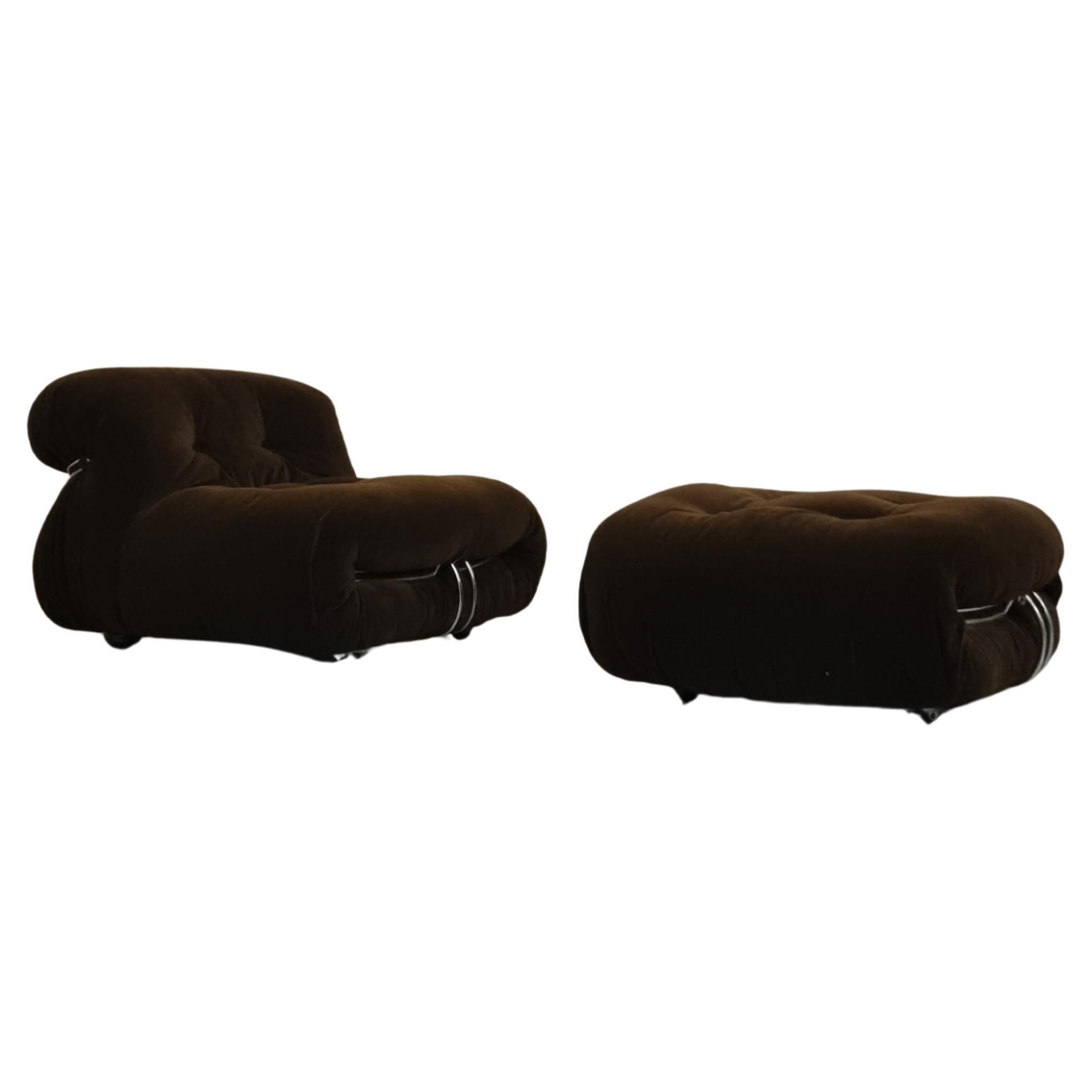 Sillón y puf Soriana diseñados por  Afra & Tobia Scarpa para Cassina 1969