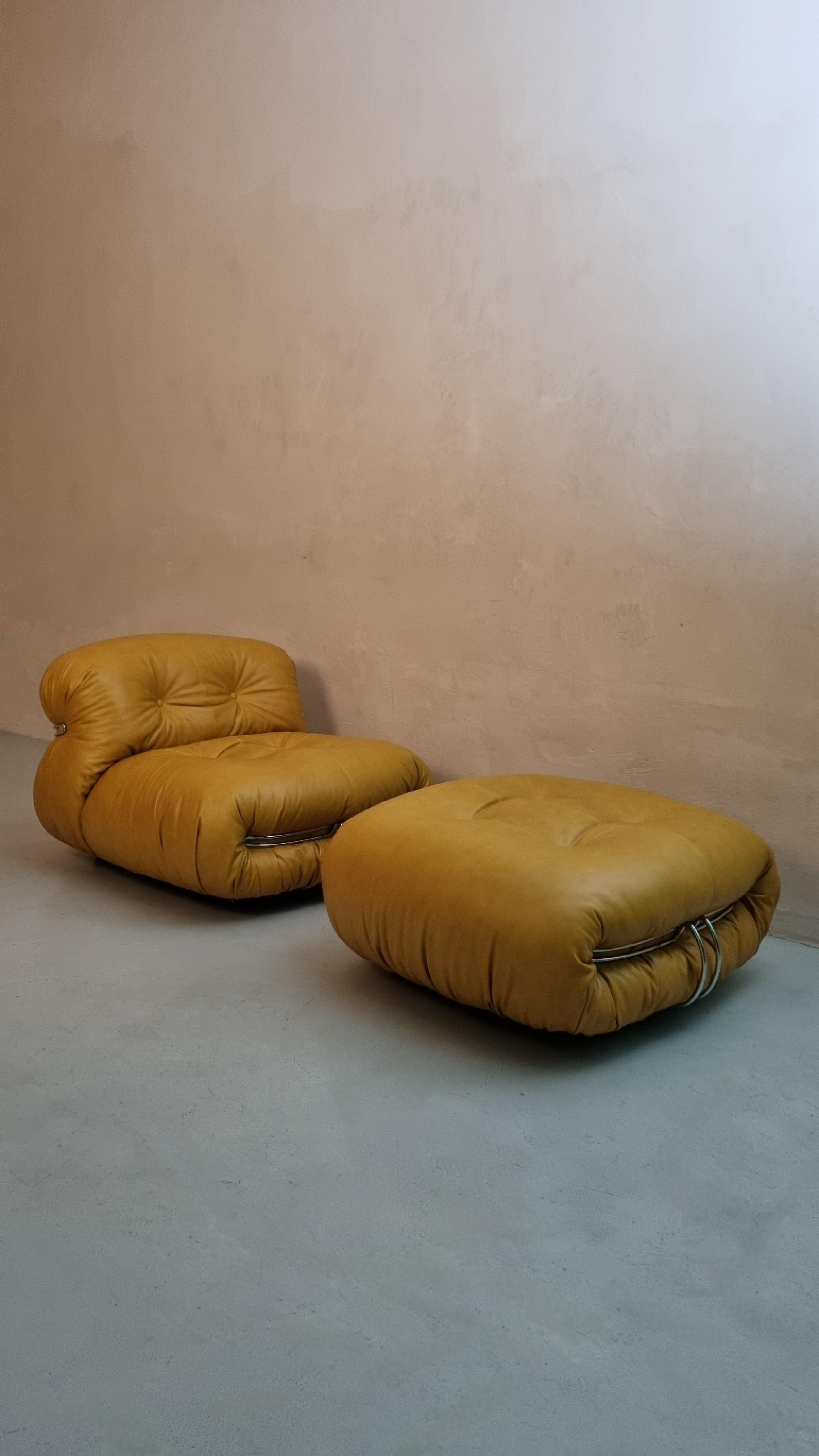 Mid-Century moderno Poltrone e poggiapiedi Soriana di  Afra & Tobia Scarpa per Cassina 1969 in vendita
