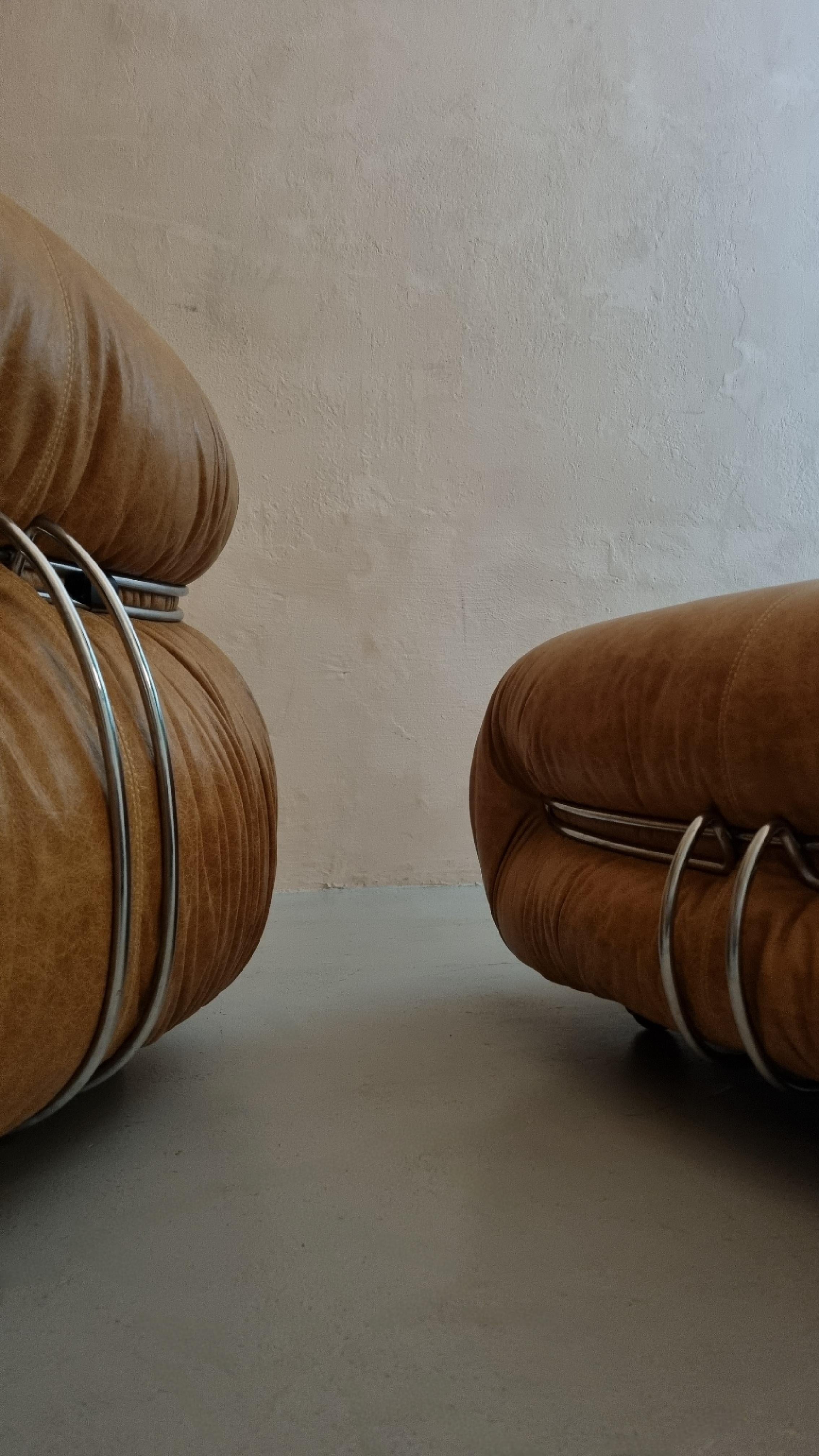 Métal Fauteuils Soriana conçus par  Afra et Tobia Scarpa pour Cassina 1969 en vente