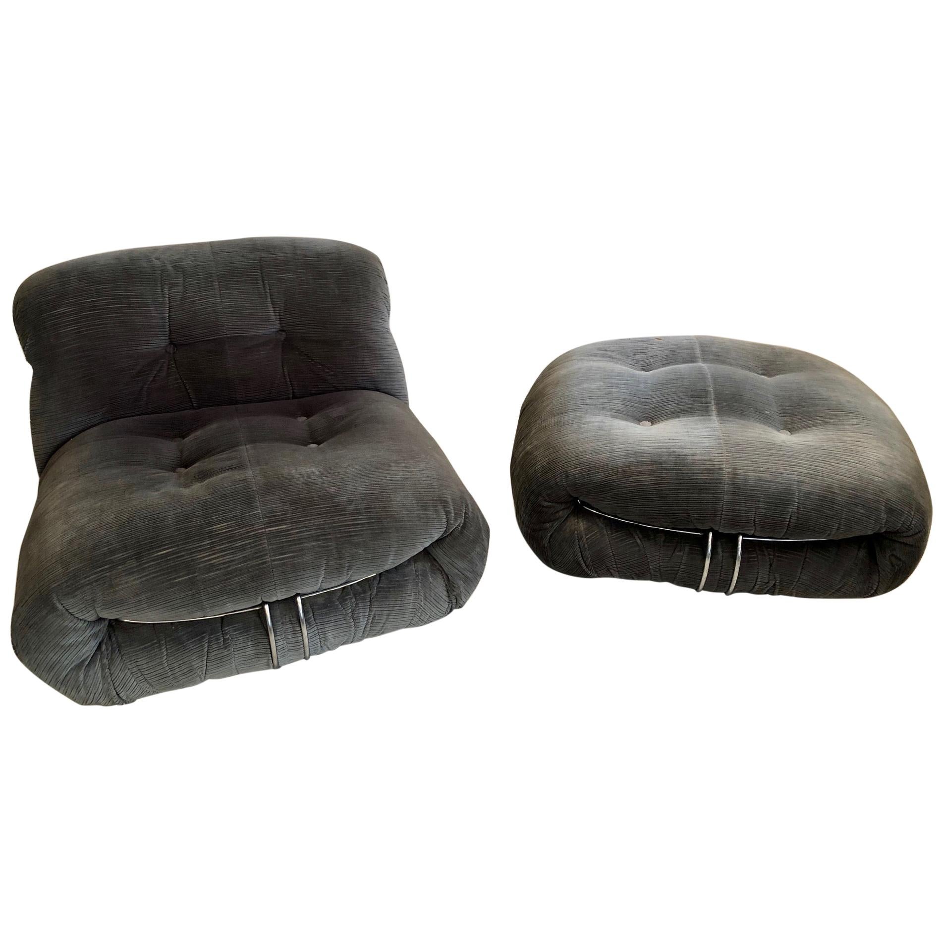 Soriana Chair and Ottoman by Afra & Tobia Scarpa for Cassina, circa 1970	
