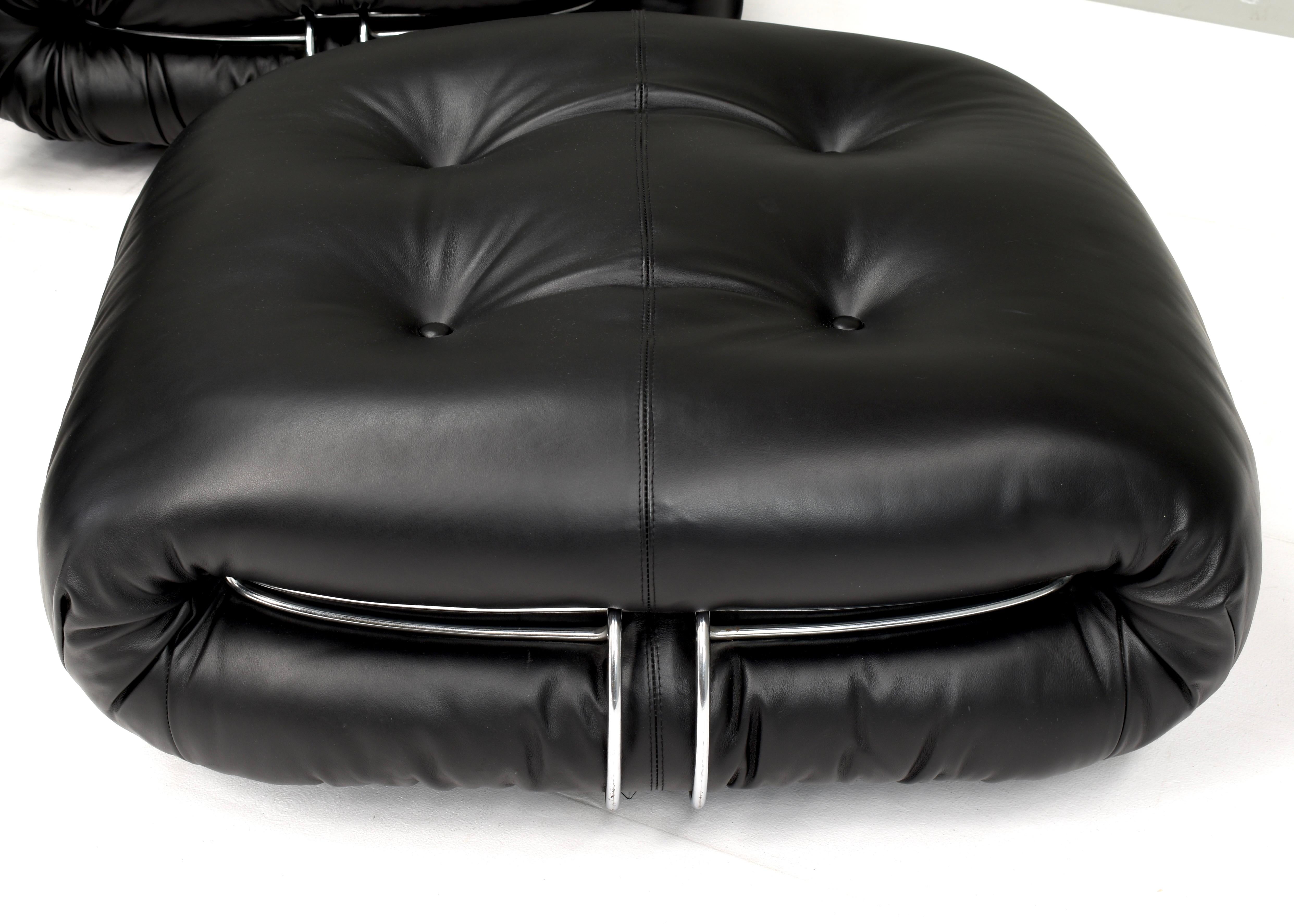 Soriana Chair and Ottoman by Tobia Scarpa for Cassina Black Leather, Italy, 1969 For Sale 4