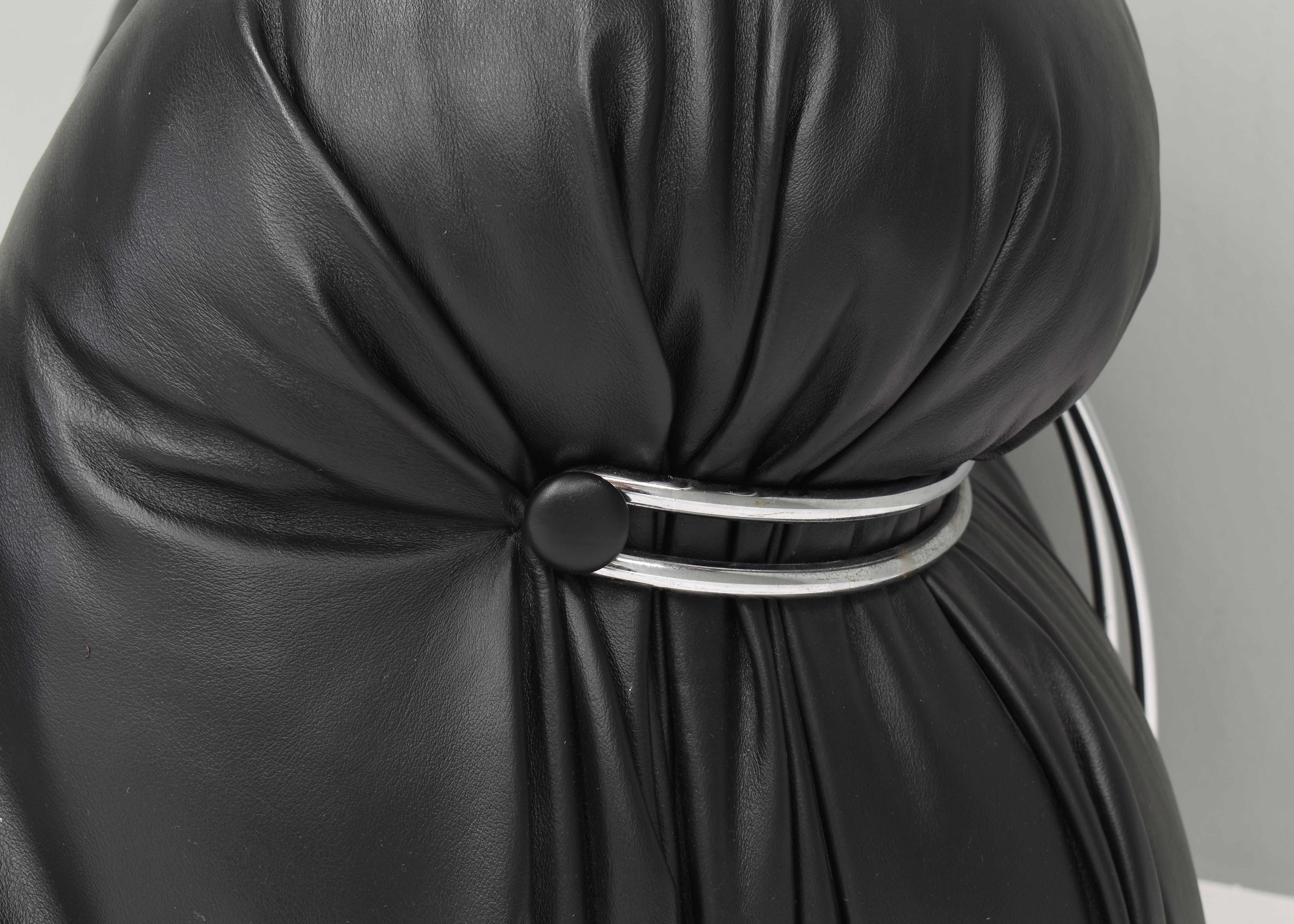 Sedia e ottomana Soriana di Tobia Scarpa per Cassina Black Leather, Italia, 1969 in vendita 8