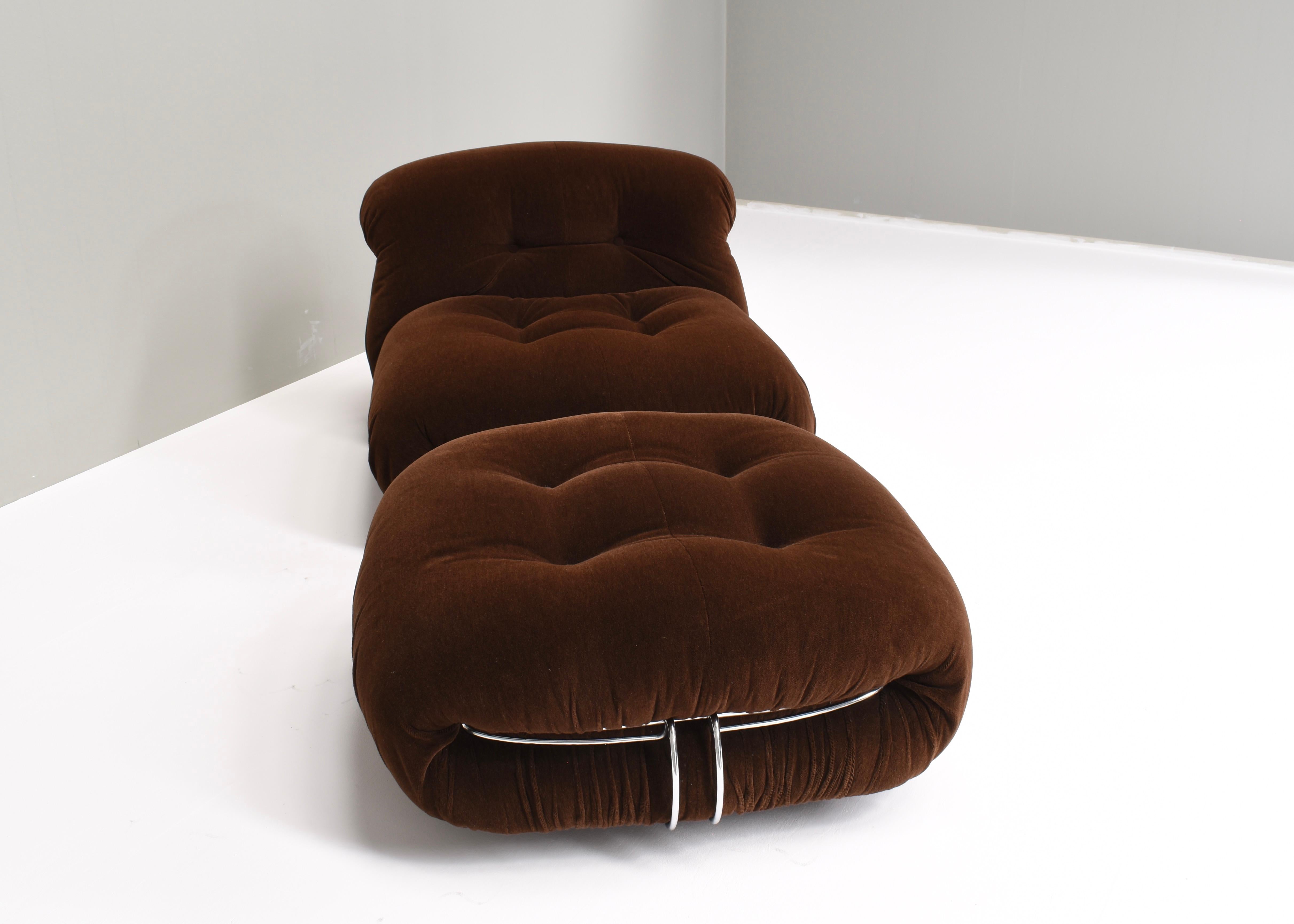 Soriana chair and ottoman by Afra and Tobia Scarpa for Cassina in original dark brown Mohair wool, Italy, circa 1970. In very good original condition / almost no wear / no stains

Designer: Afra & Tobia Scarpa

Manufacturer: Cassina

Country: