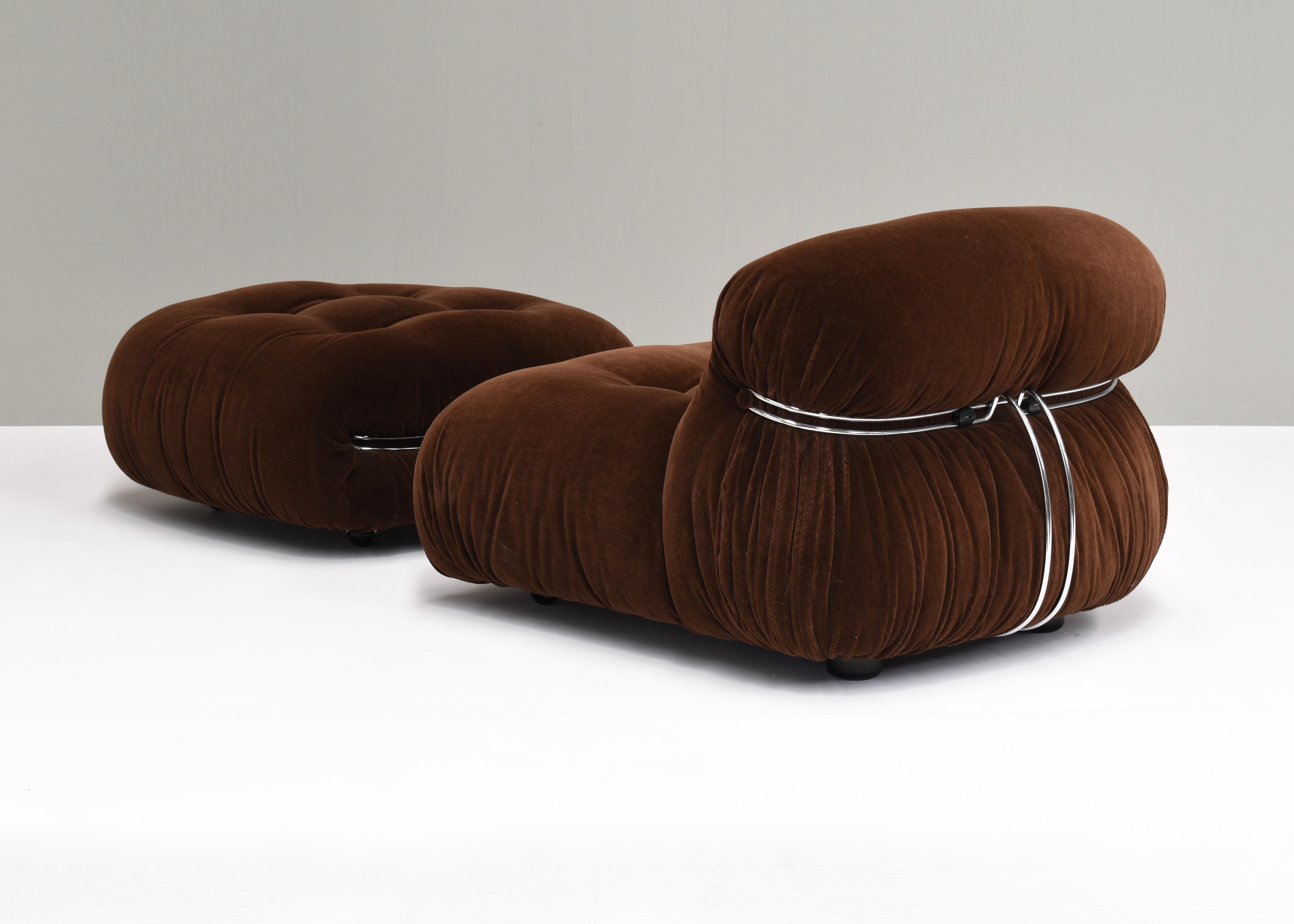 Late 20th Century Soriana Chair and Pouf by Tobia Scarpa for Cassina in Original Mohair, 1970s
