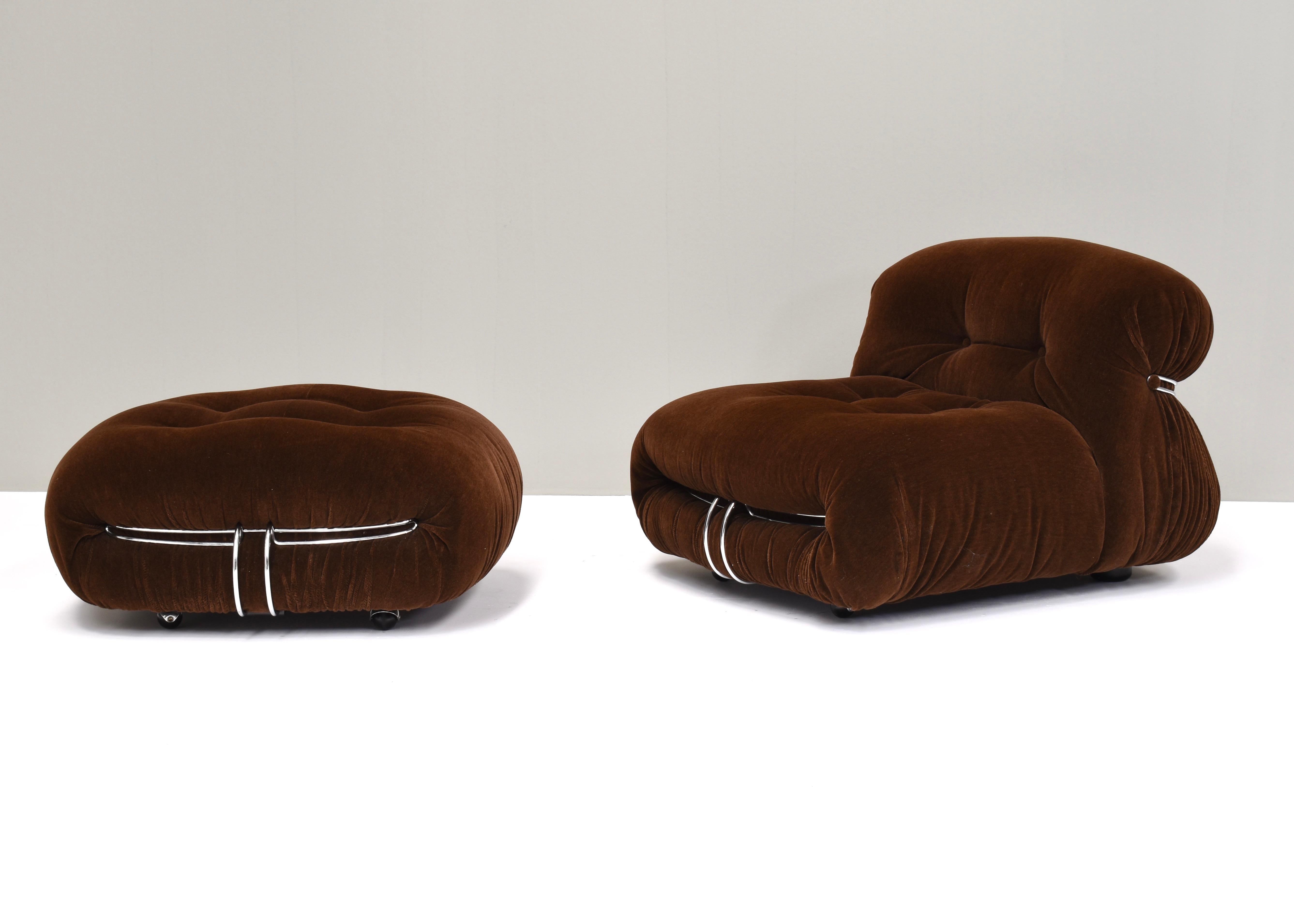 Soriana Chair and Pouf by Tobia Scarpa for Cassina in Original Mohair, 1970s 1