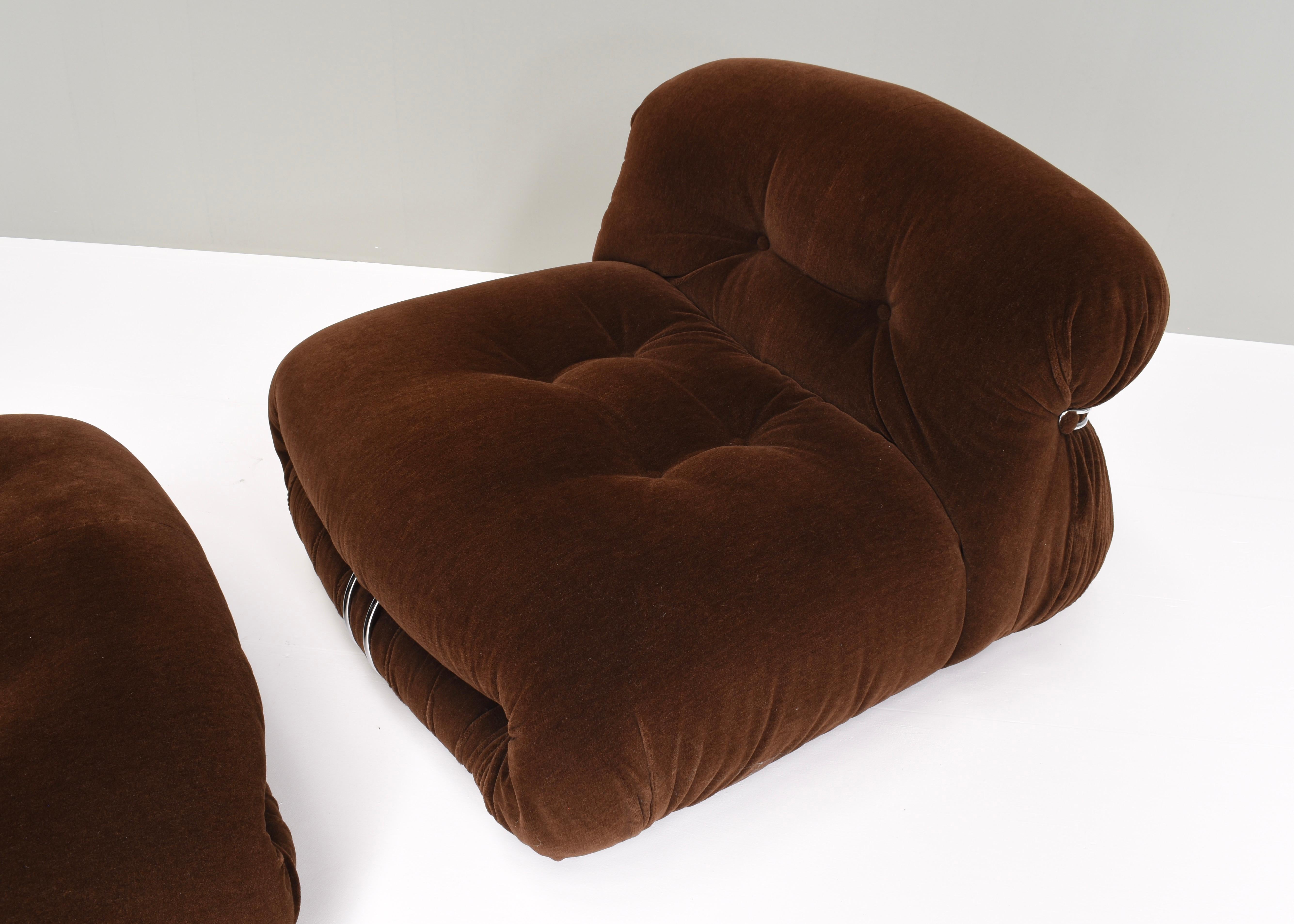 Soriana Chair and Pouf by Tobia Scarpa for Cassina in Original Mohair, 1970s 2