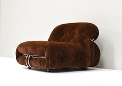 Sedia Soriana di Scarpa in mohair marrone cioccolato originale - Cassina, anni '60