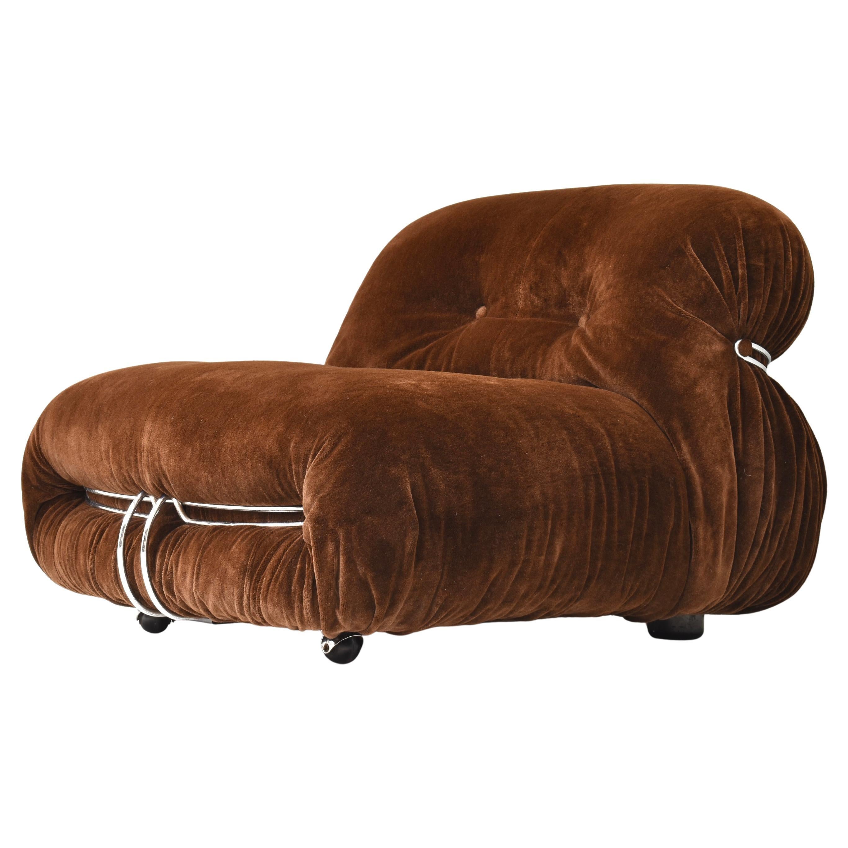 Soriana Chair by Scarpa in Original Chocolate Brown Mohair - Cassina, 1960s