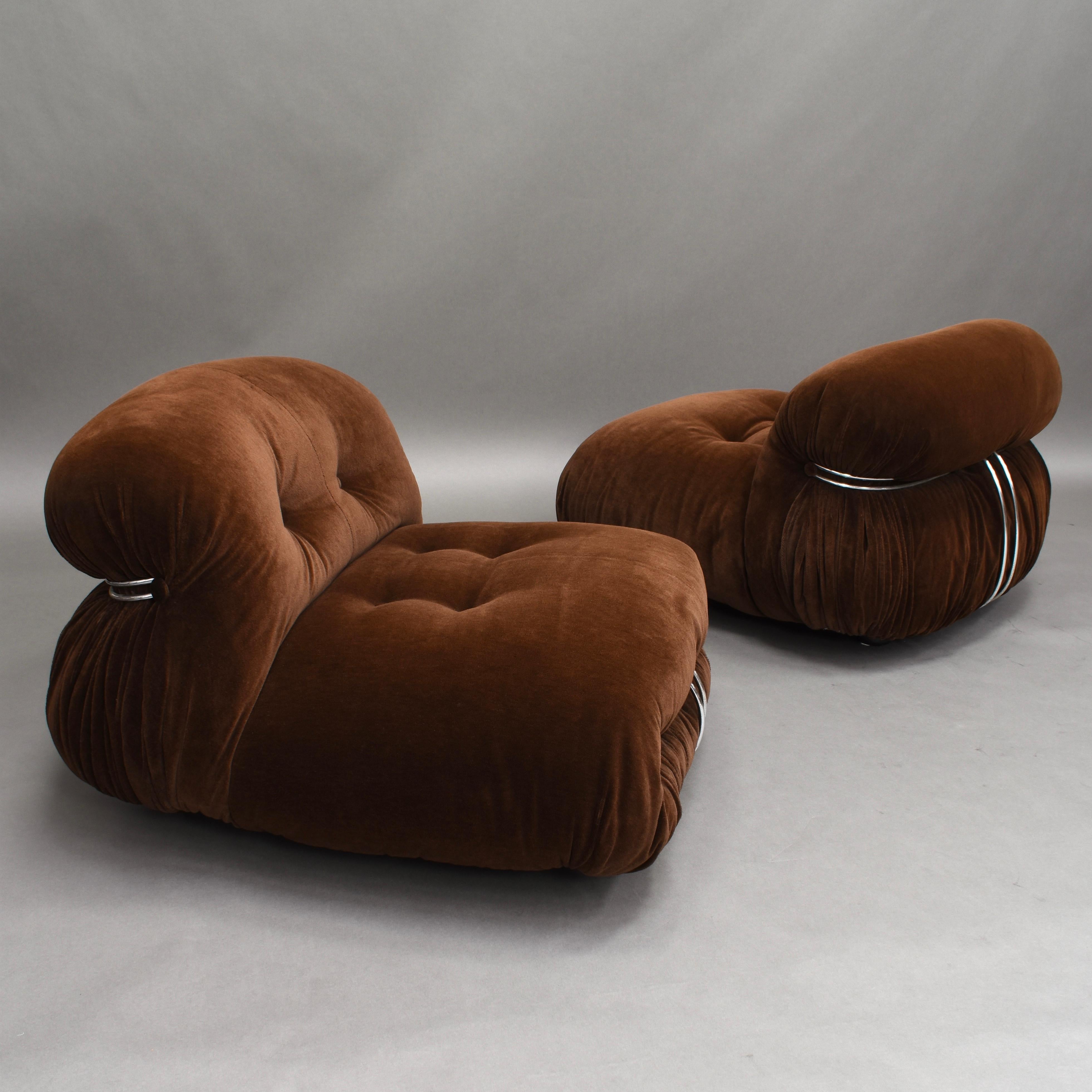 Soriana Chair in Original Brown Mohair Velvet by Afra & Tobia Scarpa for Cassina 2