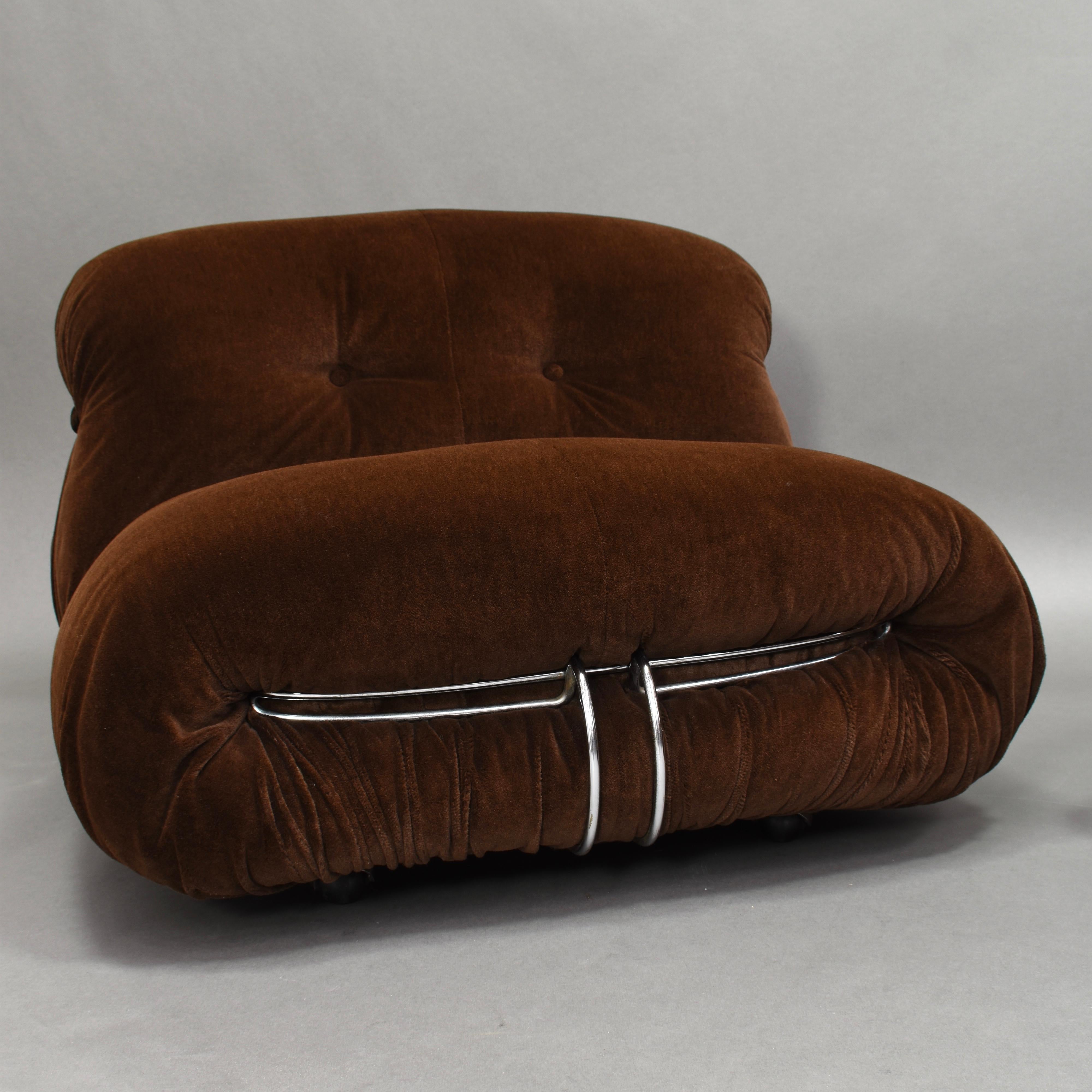 Mid-Century Modern Soriana Chair in Original Brown Mohair Velvet by Afra & Tobia Scarpa for Cassina