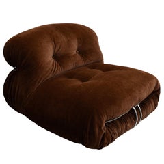 Soriana Chair in Original Brown Mohair Velvet by Afra & Tobia Scarpa for Cassina