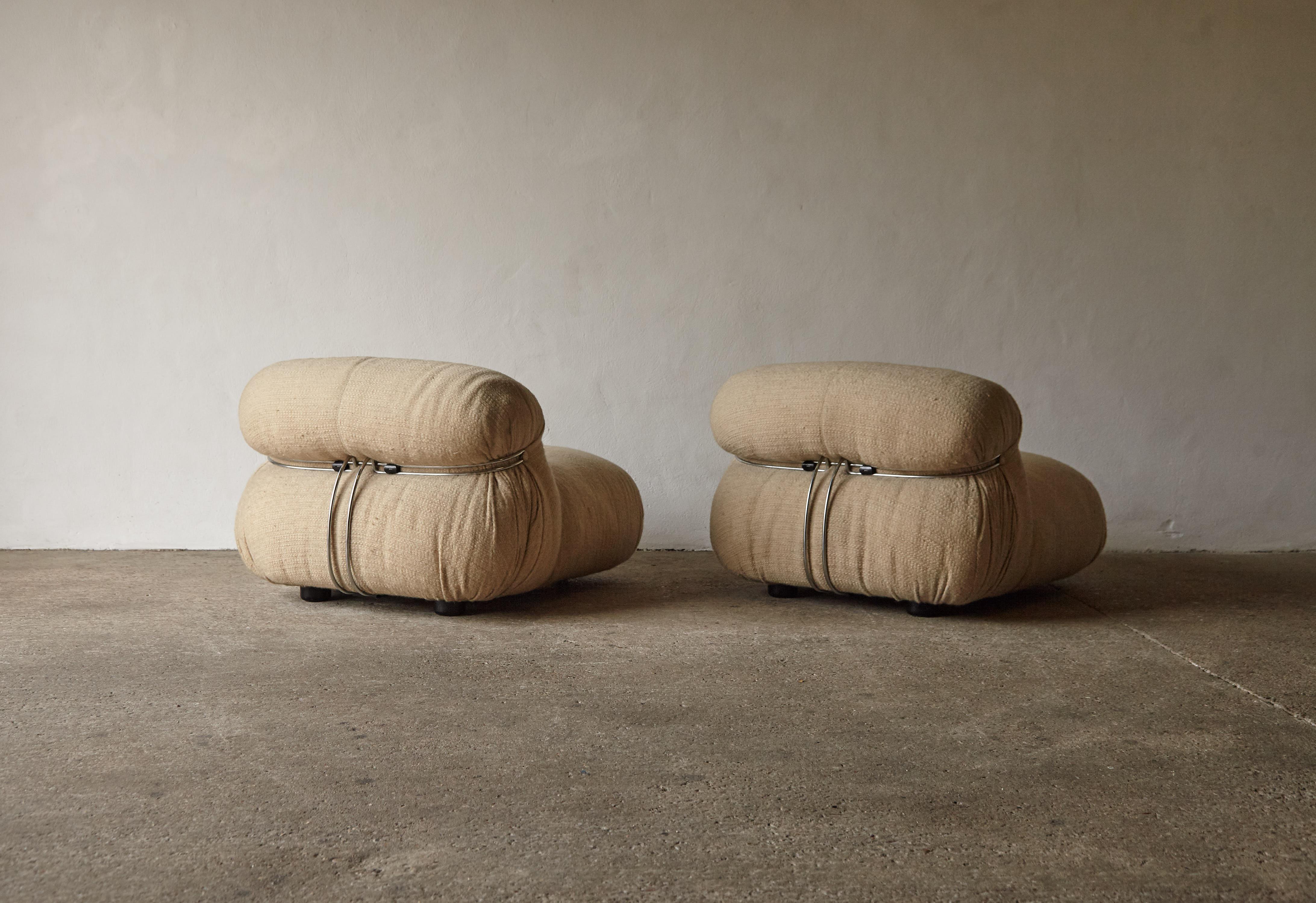20th Century Soriana Chairs by Afra & Tobia Scarpa for Cassina, Original Fabric, Italy, 1970s For Sale