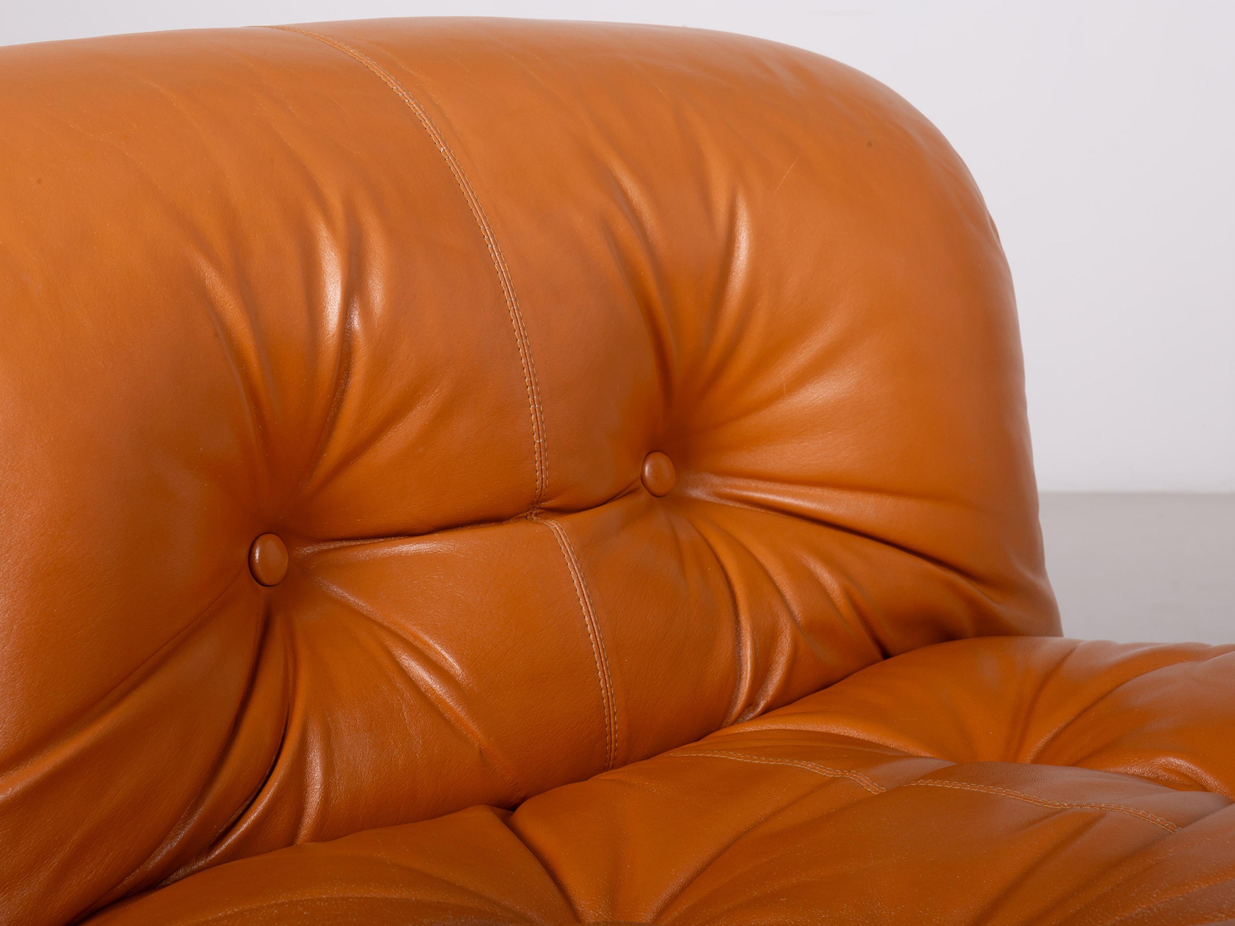 Fin du 20e siècle Chaise longue et pouf Soriana d'Afra et Tobia Scarpa avec cuir d'origine en vente