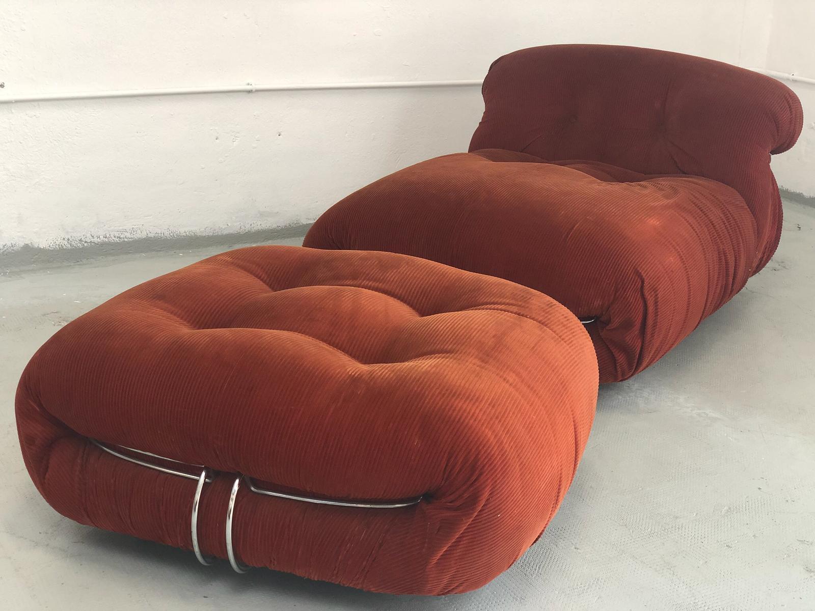 Fabric Soriana Chaise Lounge and Ottoman Design Tobia Scarpa for Cassina 1970s