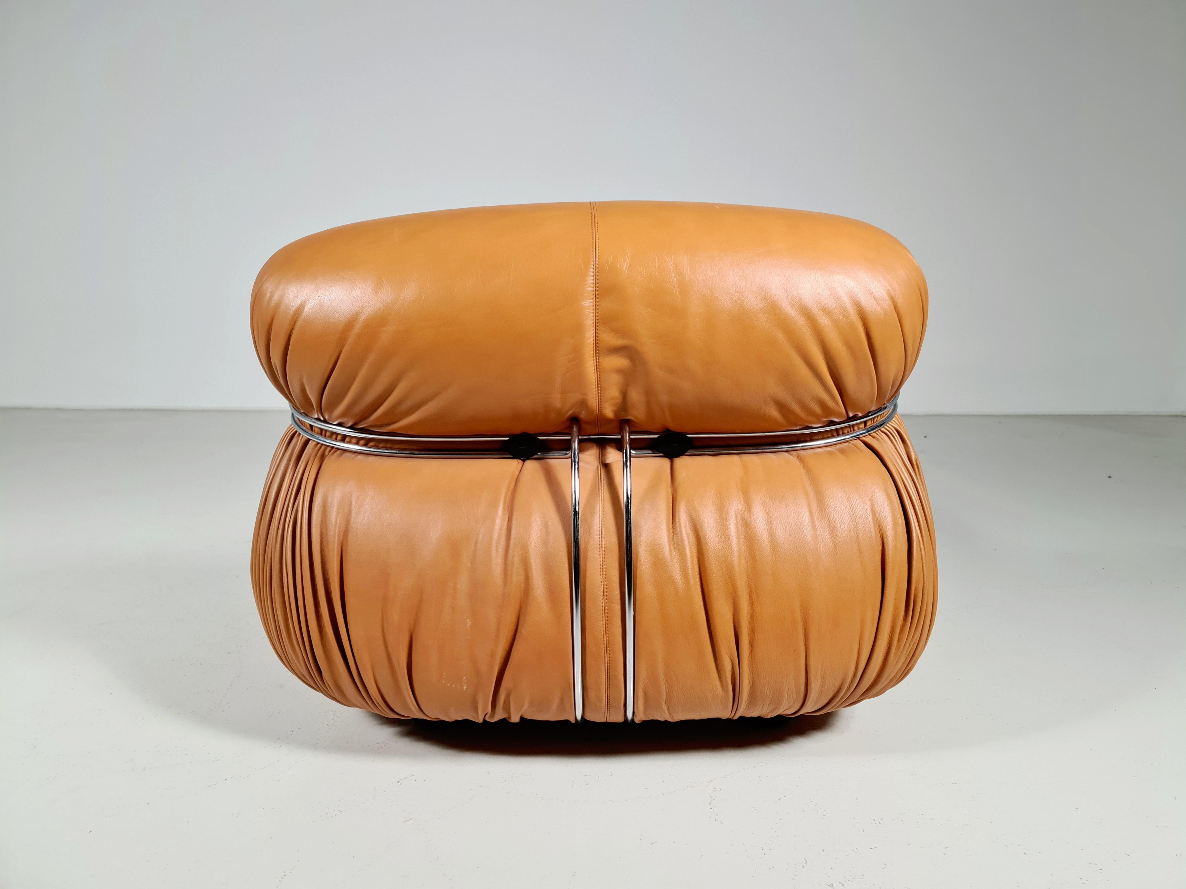 Leather Soriana Chaise Lounge Chair by Afra and Tobia Scarpa for Cassina, 1970s