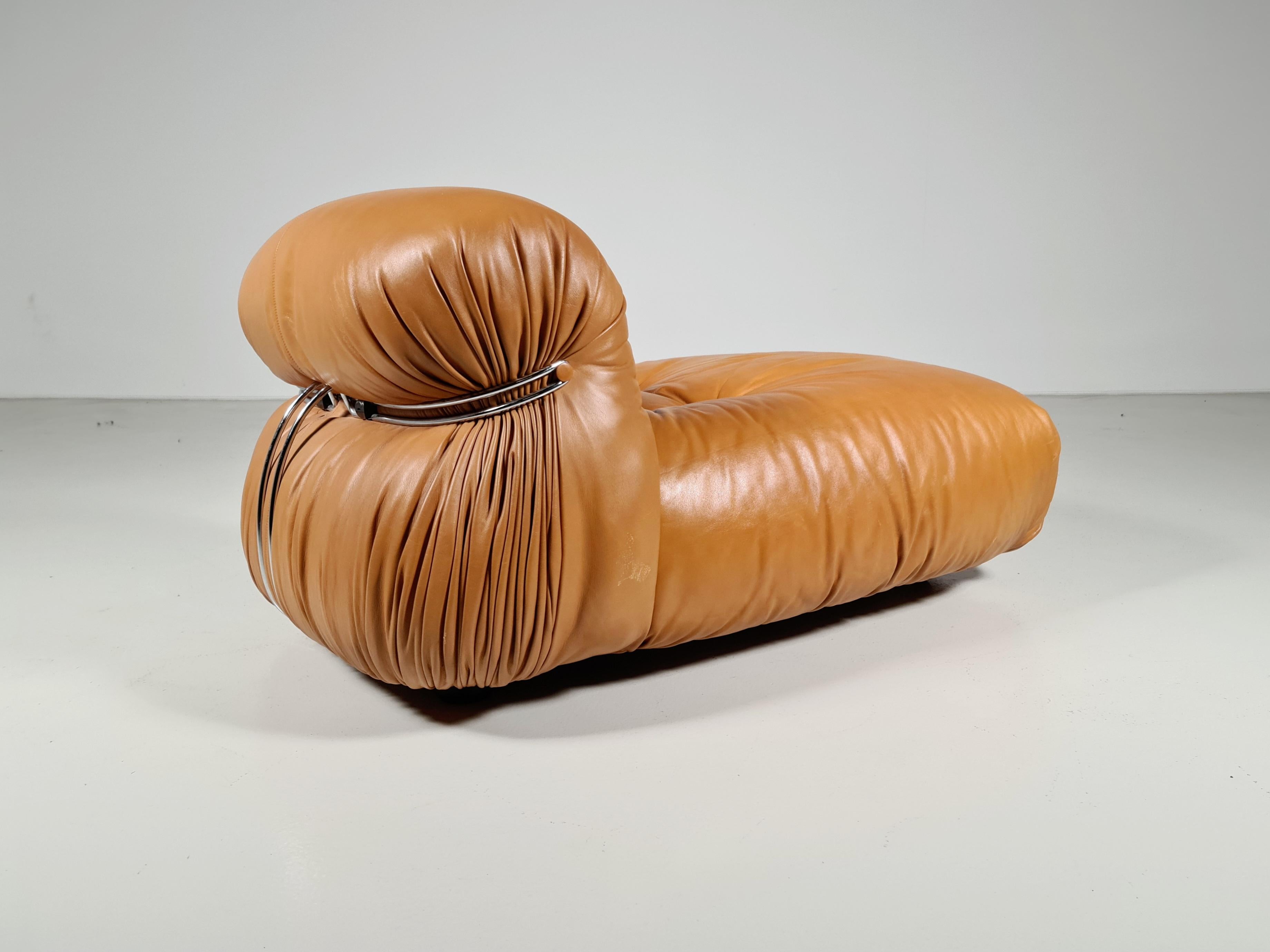 Leather Soriana Chaise Lounge Chair by Afra and Tobia Scarpa for Cassina, 1970s