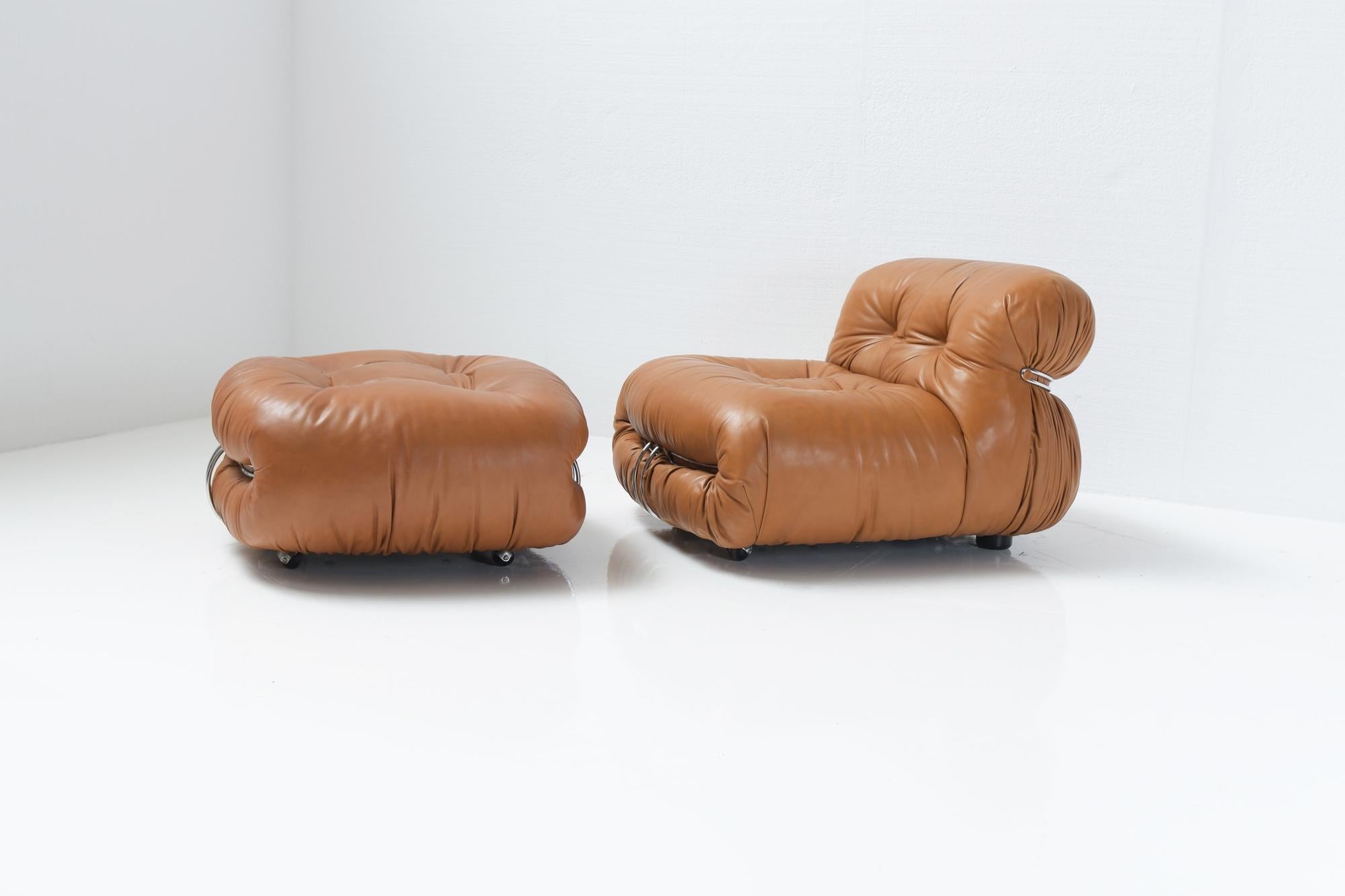 Italian Soriana Fauteuil + Poof 'Leather' by Tobia & Afra Scarpa for Cassina
