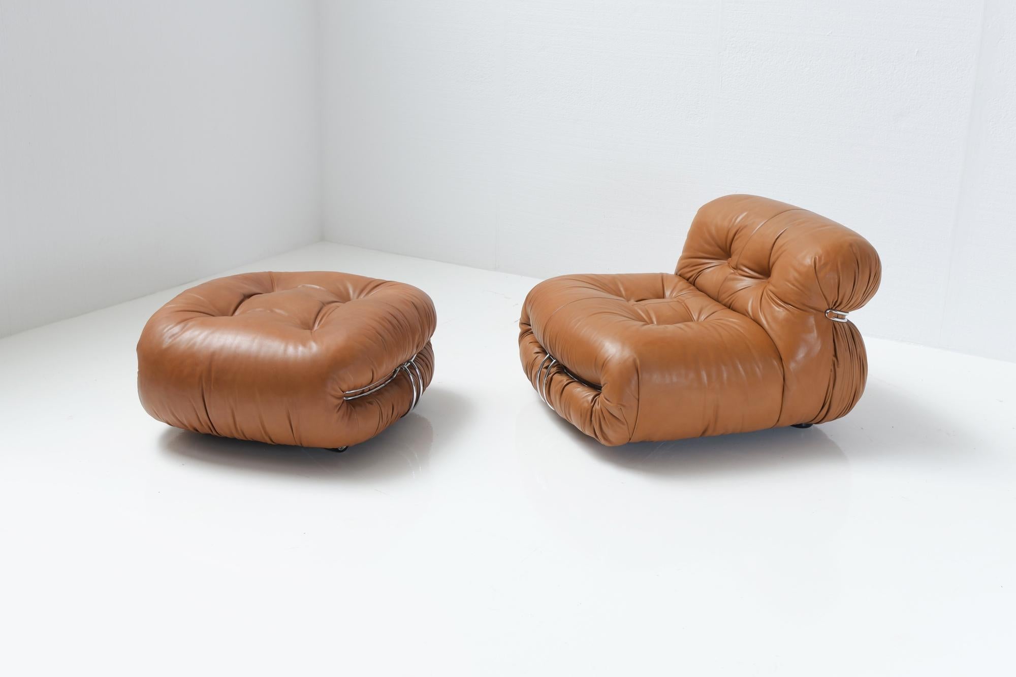 20th Century Soriana Fauteuil + Poof 'Leather' by Tobia & Afra Scarpa for Cassina