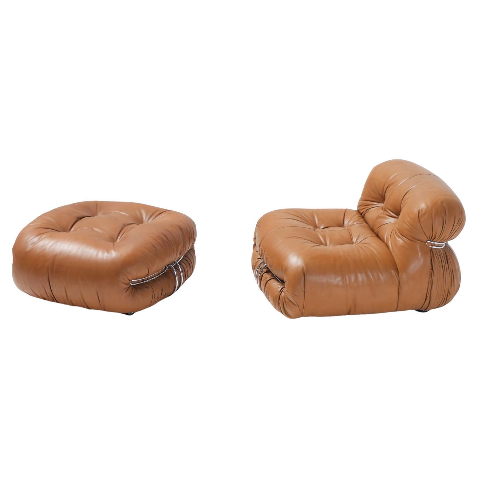 Soriana Fauteuil + Poof 'Leather' by Tobia & Afra Scarpa for Cassina