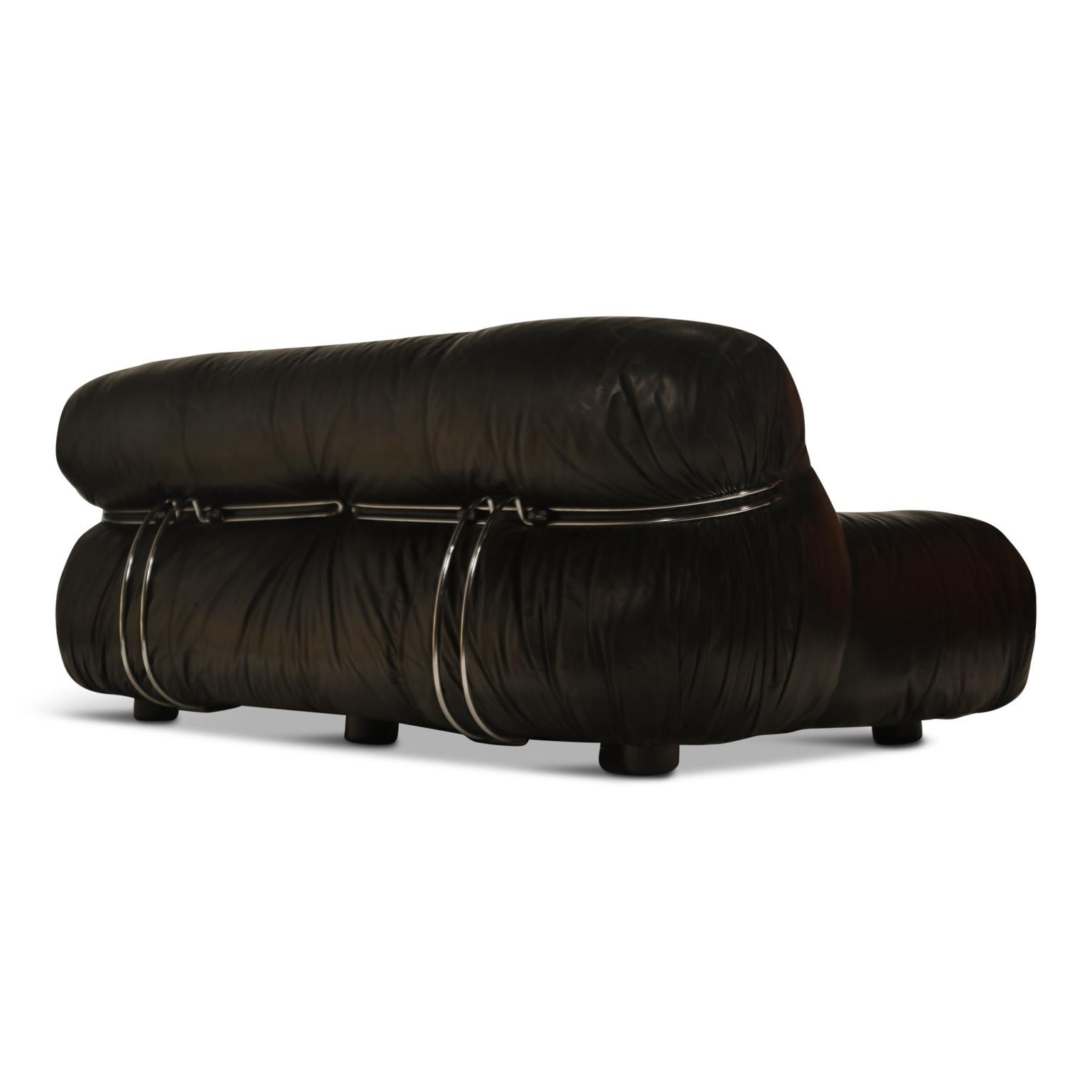 Soriana Leather Settee Sofa by Afra and Tobia Scarpa for Cassina, circa 1960s 1