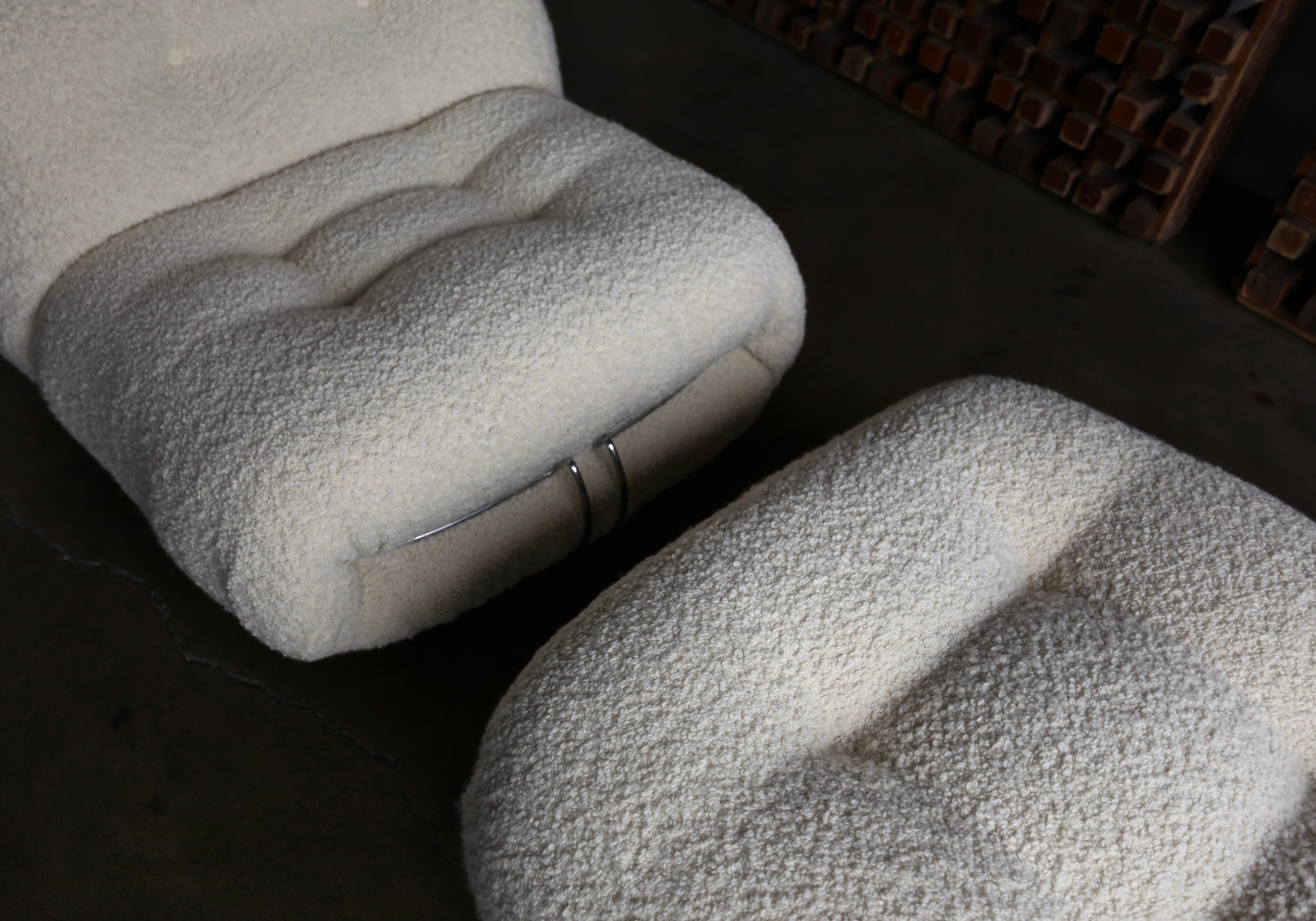 Bouclé Soriana Lounge Chair and Ottoman by Afra & Tobia Scarpa for Cassina