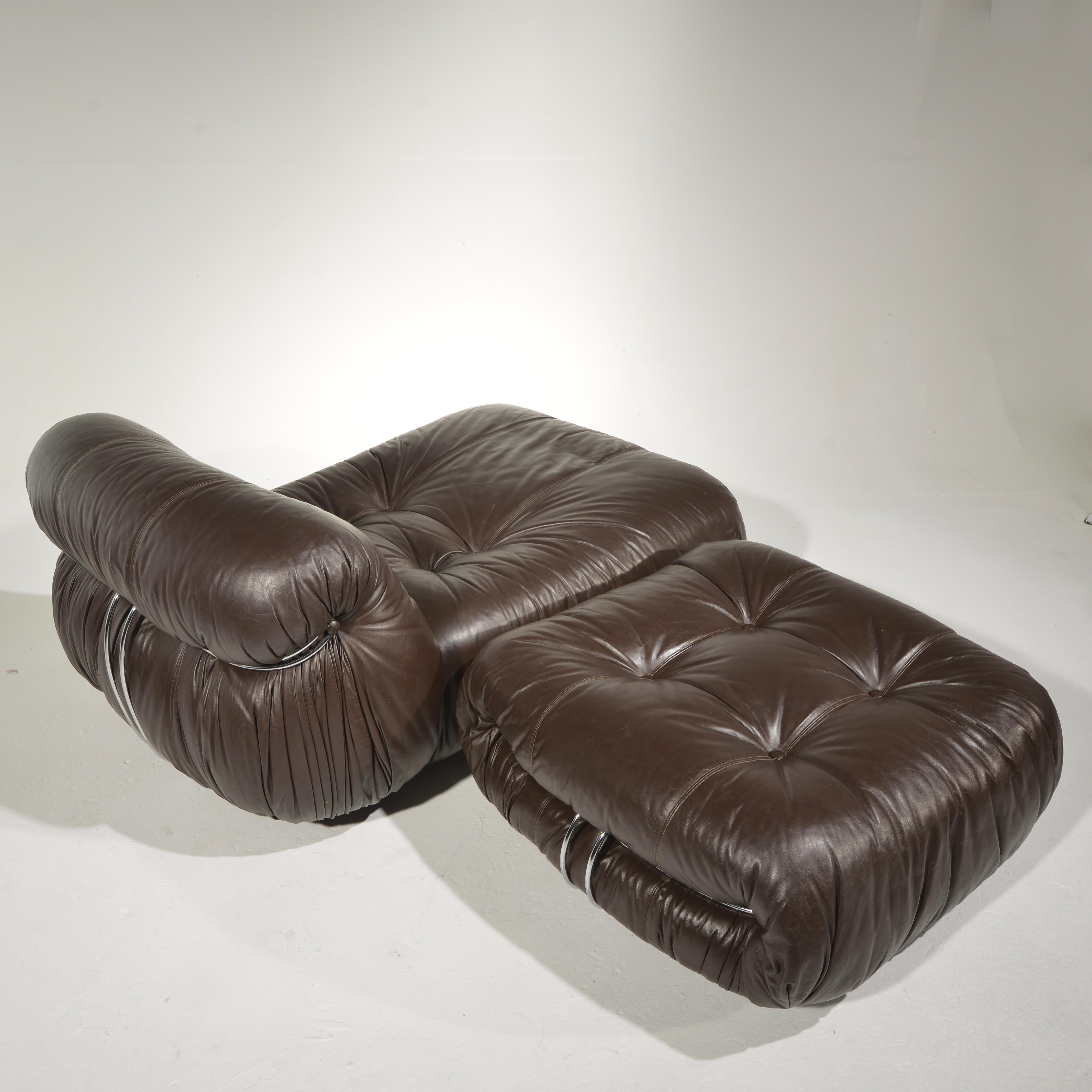Soriana Lounge Chair and Ottoman with Knoll Leather by Scarpa for Cassina 4