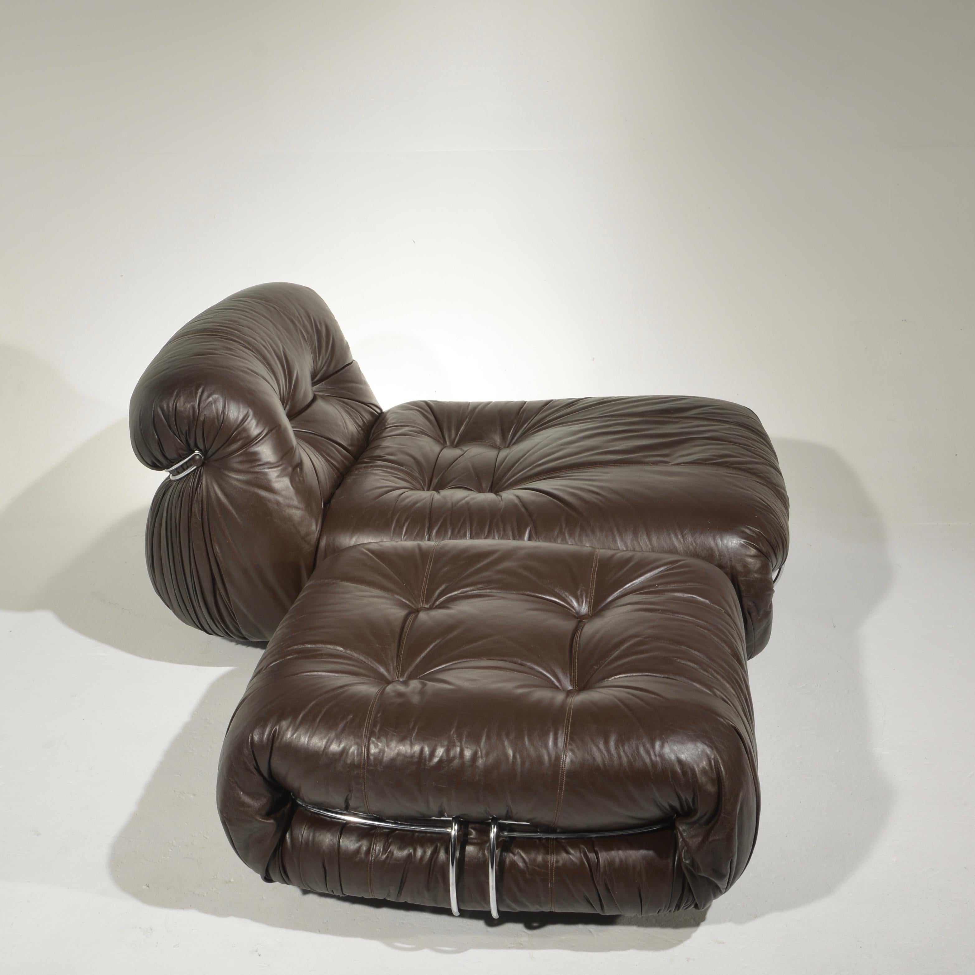 Late 20th Century Soriana Lounge Chair and Ottoman with Knoll Leather by Scarpa for Cassina