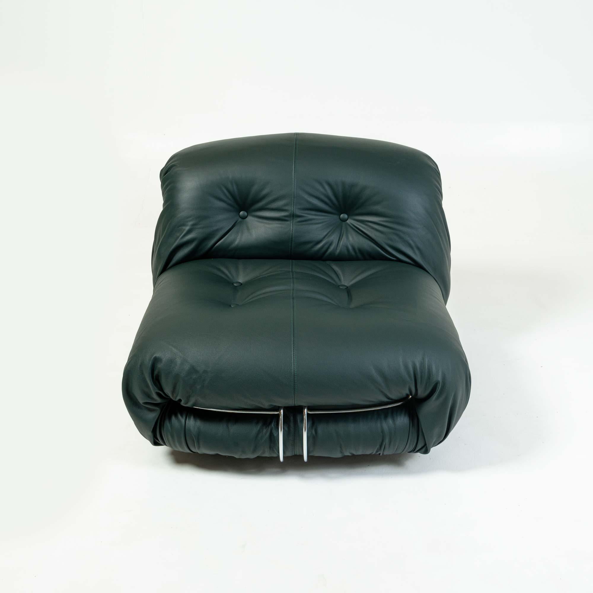 Post-Modern Soriana Lounge Chair by Afra & Tobia Scarpa for Cassina, Elmo Green Leather For Sale